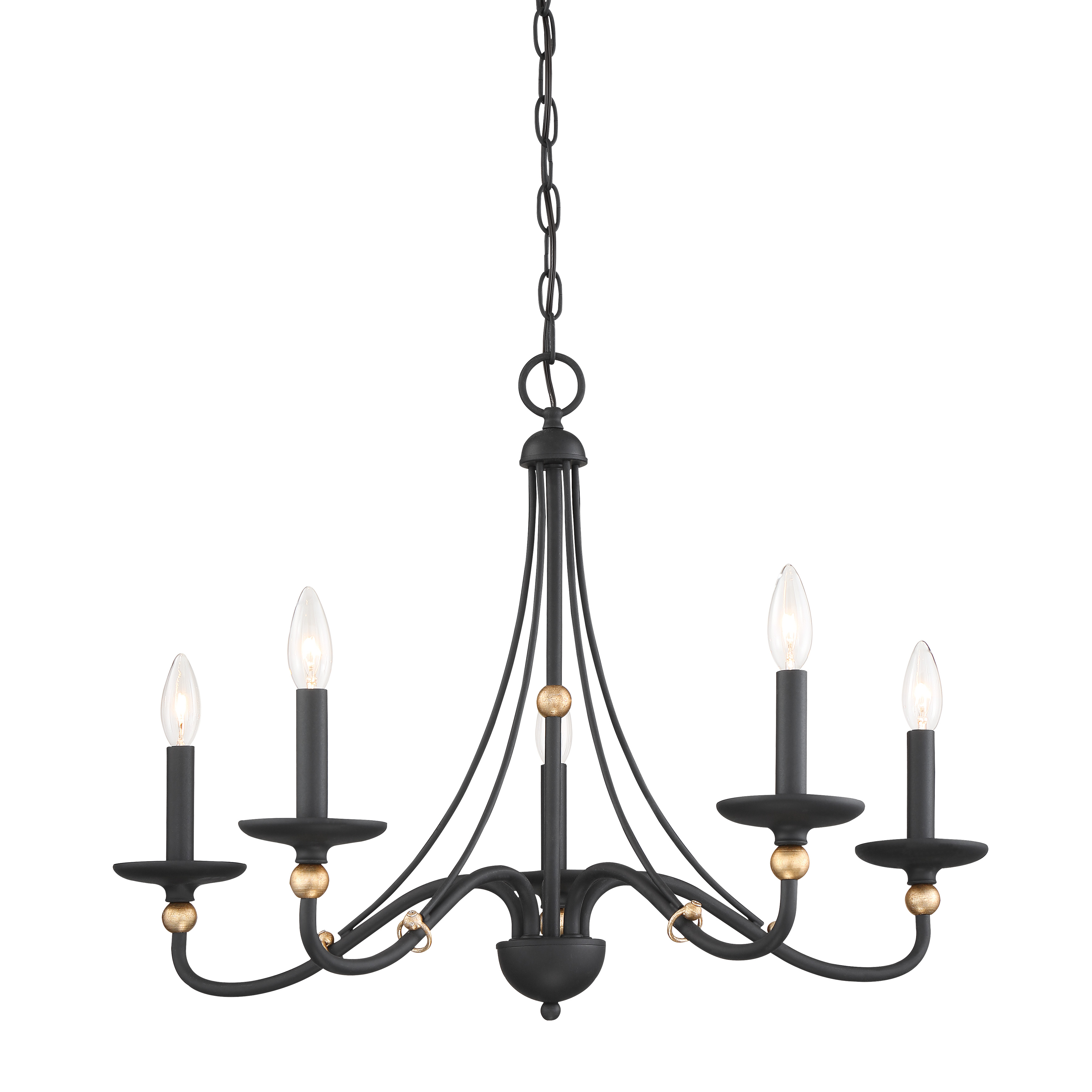 The Westchester County chandelier combines classic candelabra styling with a modern two-tone finish. Its 28-inch width and five-light configuration make it perfect for medium-sized dining rooms and entryways.