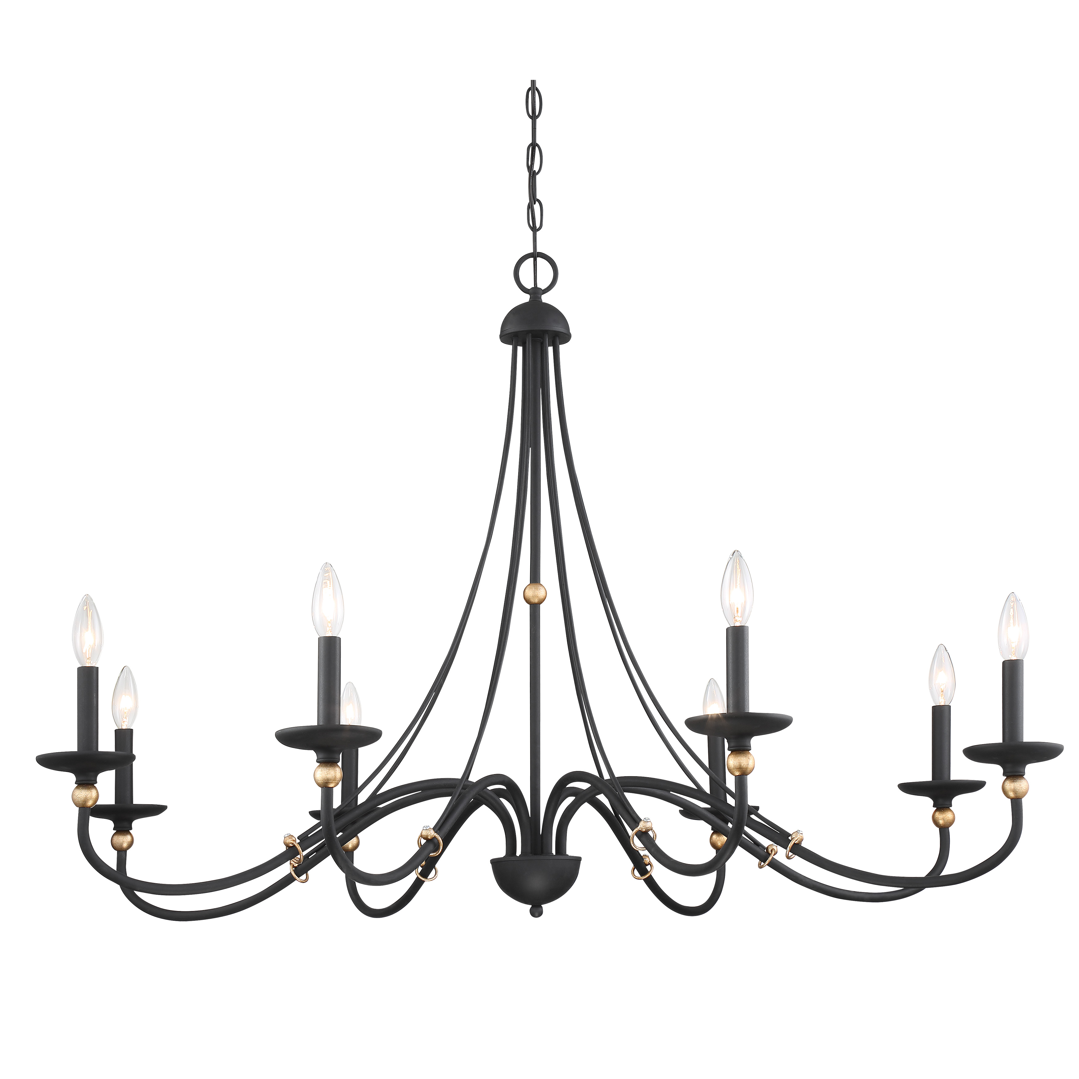 The Westchester County chandelier combines industrial elegance with transitional style. Its 46-inch linear design and Sand Coal finish with Skyline Gold Leaf highlights create a striking focal point perfect for large dining spaces.