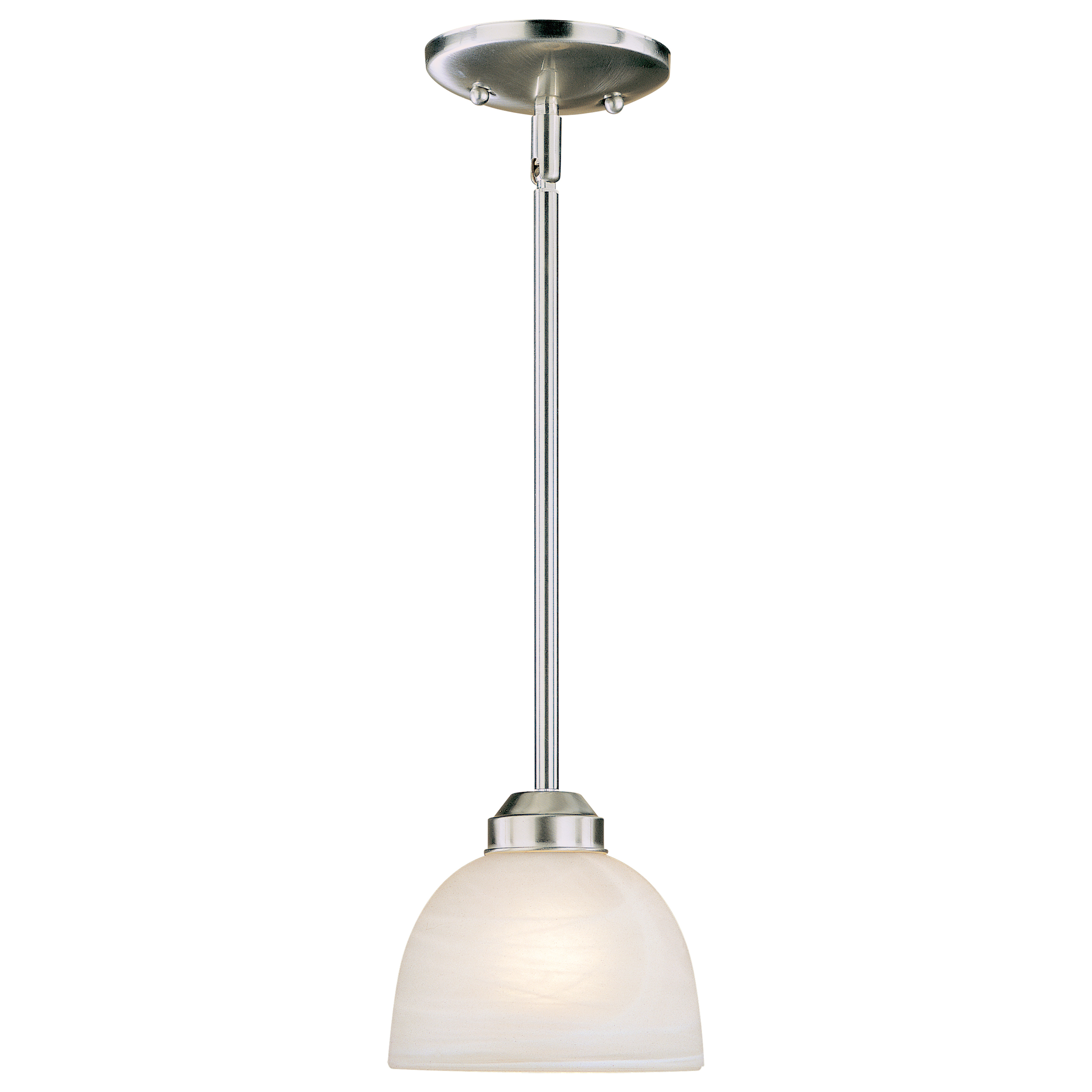 The Paradox Mini Pendant combines brushed nickel hardware with etched marble glass for a refined transitional look. Its compact 6.5-inch profile makes it perfect for smaller spaces or clustered installations.