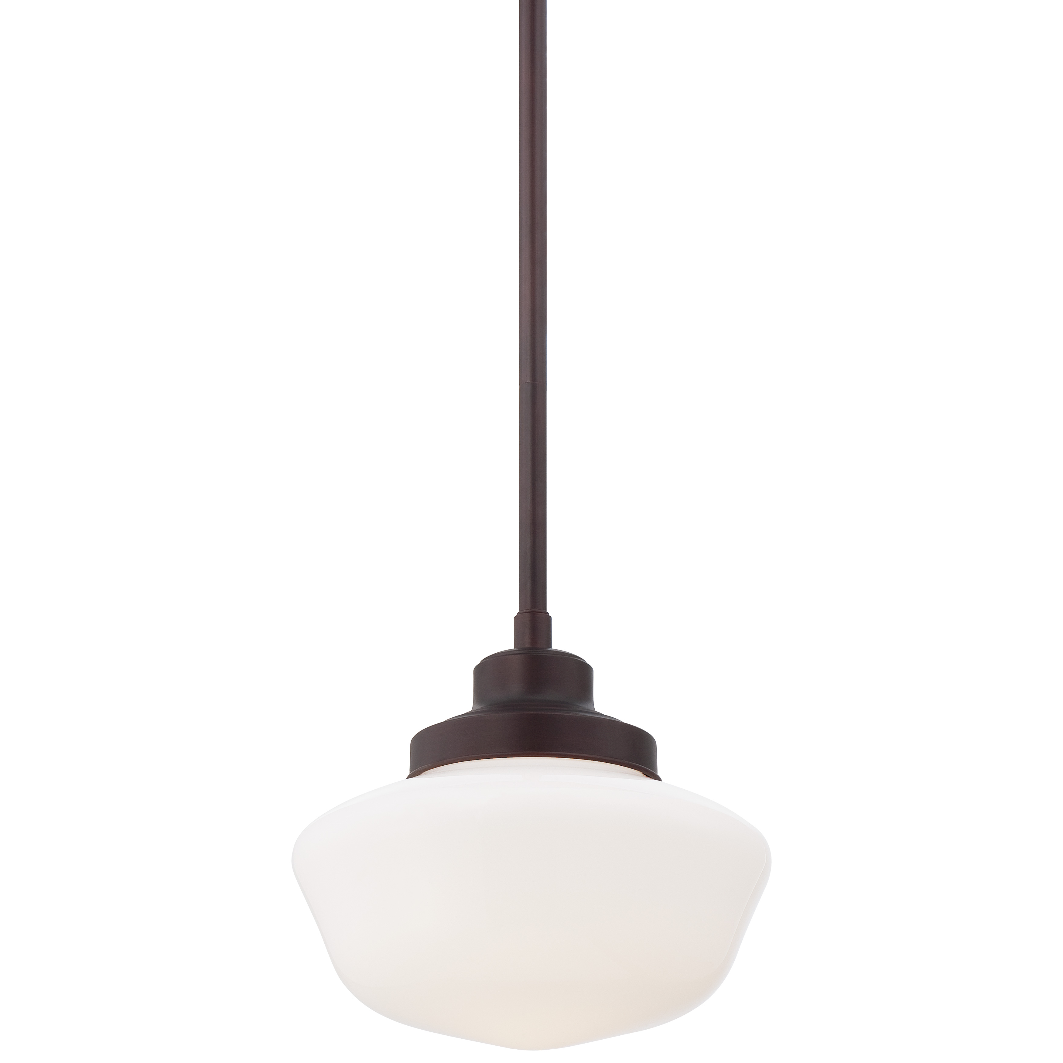 This charming single-light pendant combines timeless schoolhouse styling with a warm brushed bronze finish. The opal glass shade provides soft, diffused light perfect for task areas and intimate spaces.