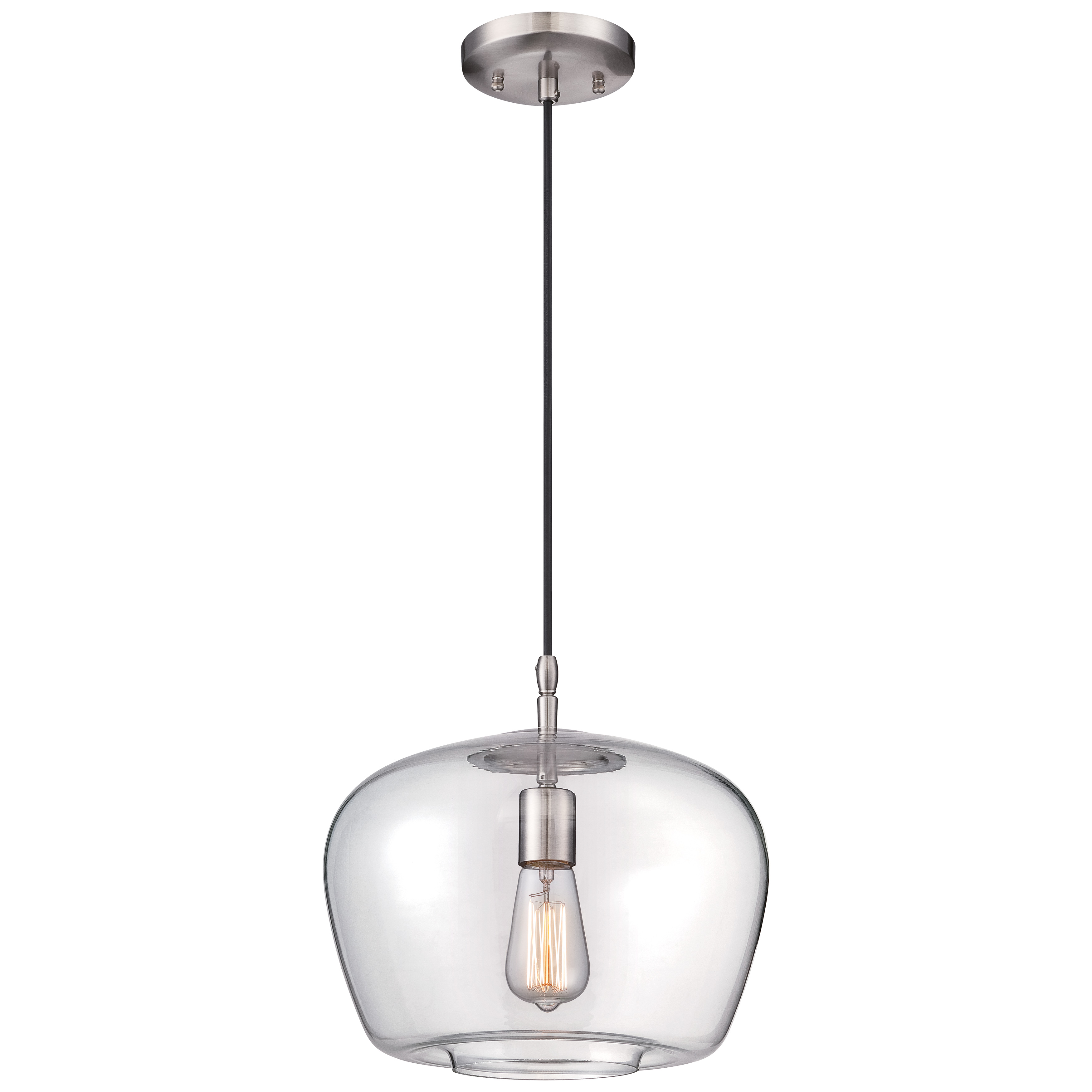 This compact mini pendant combines classic brushed nickel with clear glass for a clean, versatile look. Perfect for kitchen islands, breakfast nooks, or bathrooms where you need focused task lighting with style.
