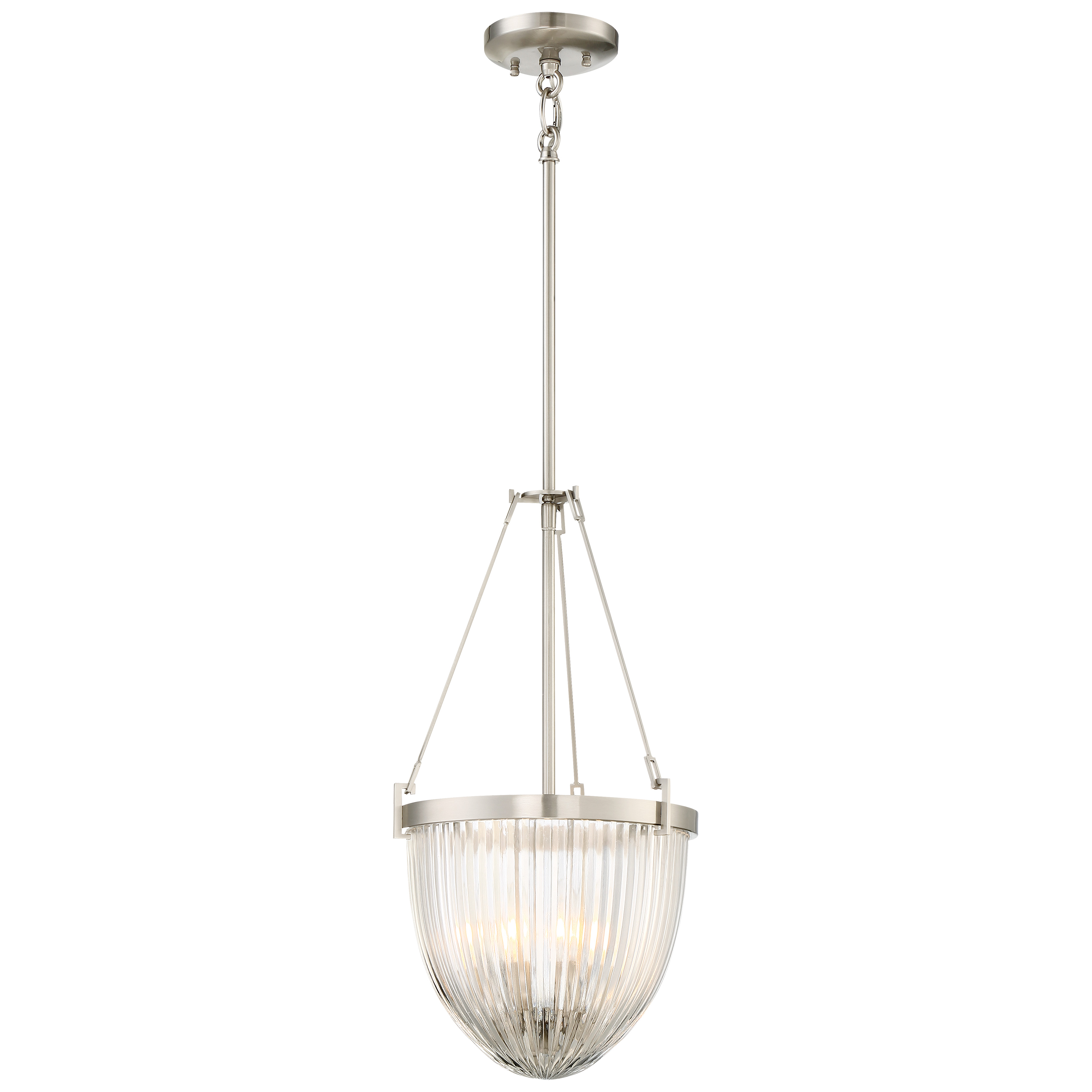 The Atrio 3-Light Pendant combines contemporary clean lines with transitional warmth through its brushed nickel finish and glass shades. At 11.25 inches wide, it's ideally sized for kitchen islands, breakfast nooks, and smaller foyers.