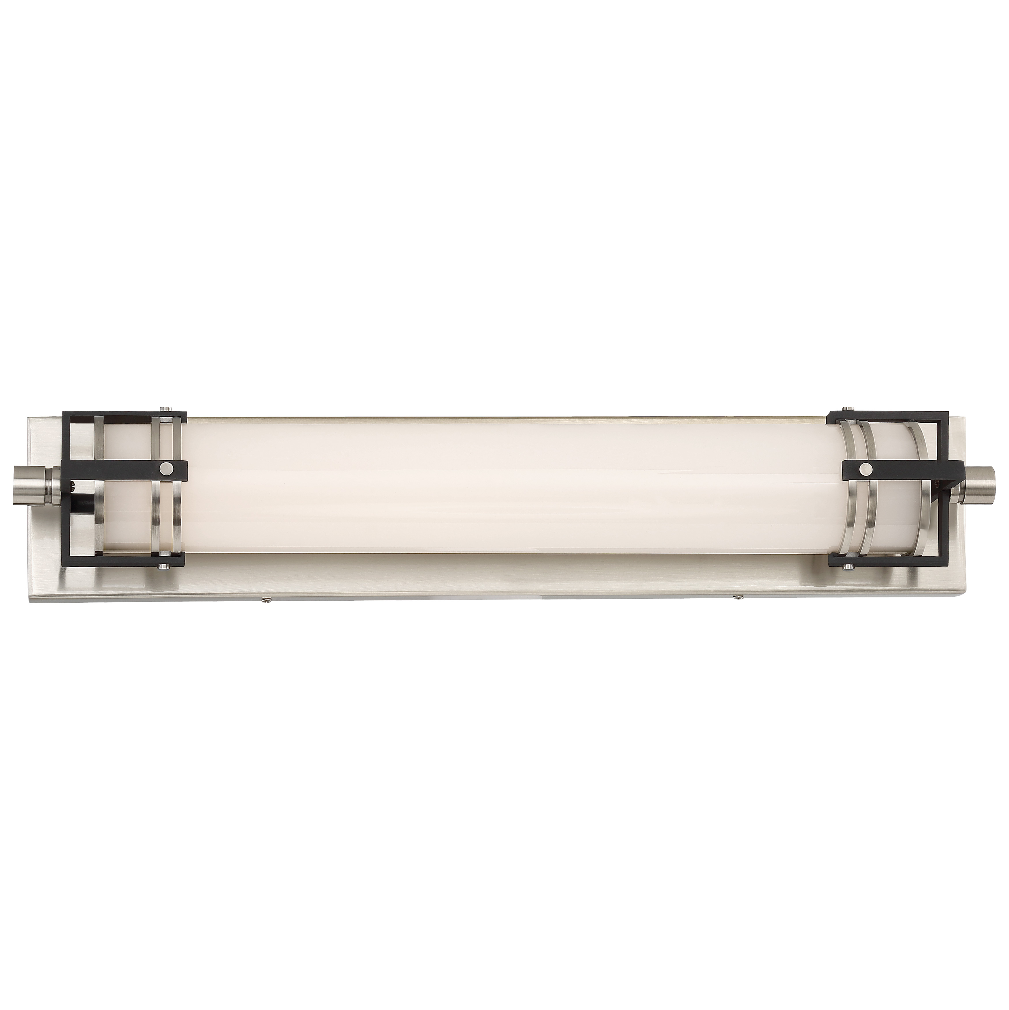 The Bath Art LED vanity light combines transitional styling with modern LED technology. Its brushed nickel finish with sand coal highlights adds visual depth, while the white glass diffuser provides even, flattering illumination perfect for grooming tasks.