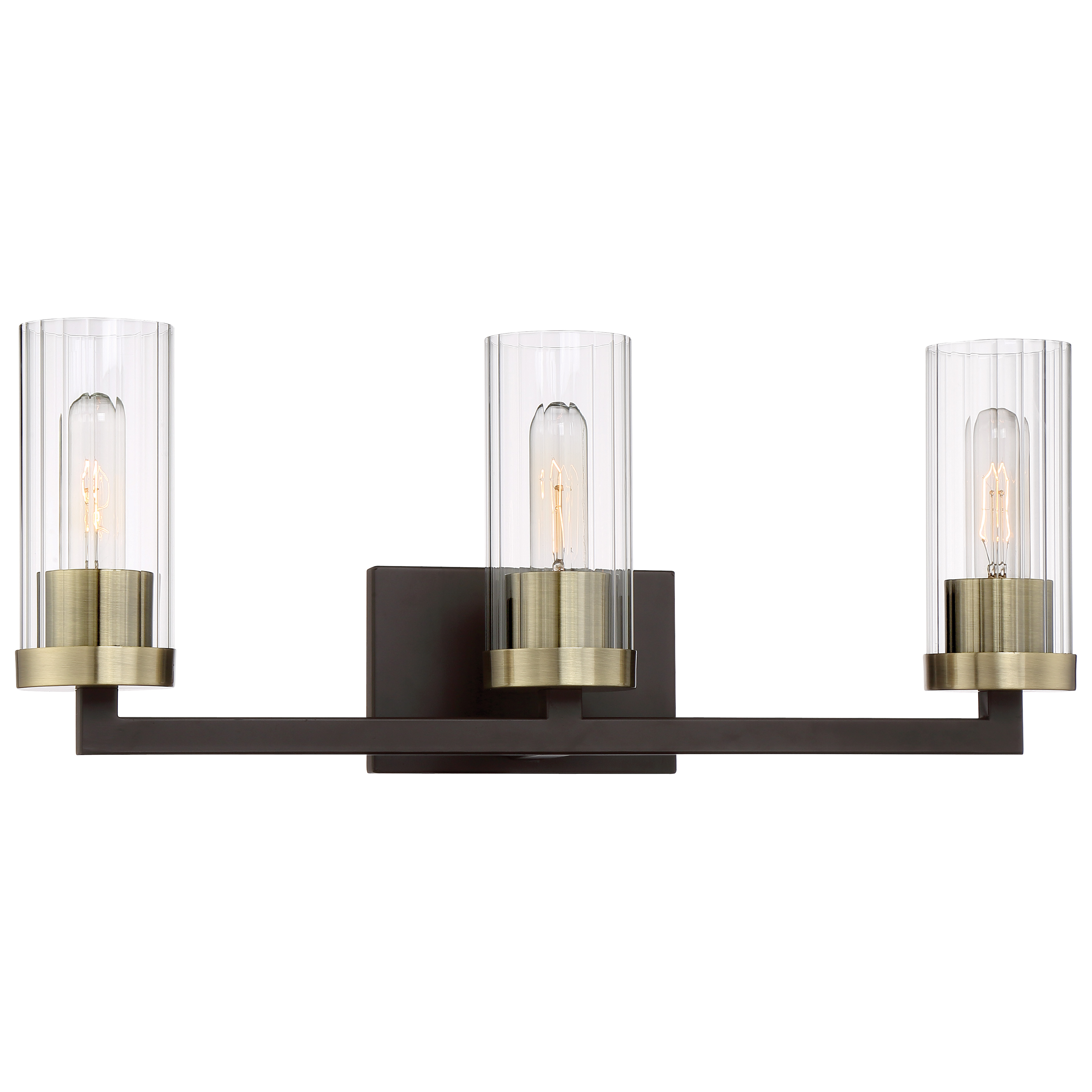 The Ainsley Court 3-Light Bath Vanity combines aged bronze with brushed brass highlights for sophisticated bathroom illumination. Its 23-inch width suits medium vanities perfectly, while dimmable functionality offers lighting control.