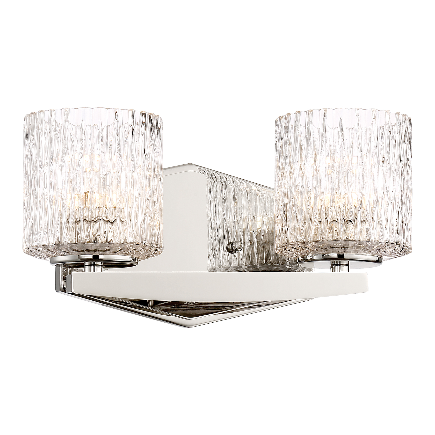 The Maginot 2-Light LED Bath combines polished nickel elegance with jeweled glass accents for sophisticated bathroom lighting. High CRI of 94 ensures accurate color rendering, while integrated LED technology delivers energy efficiency.