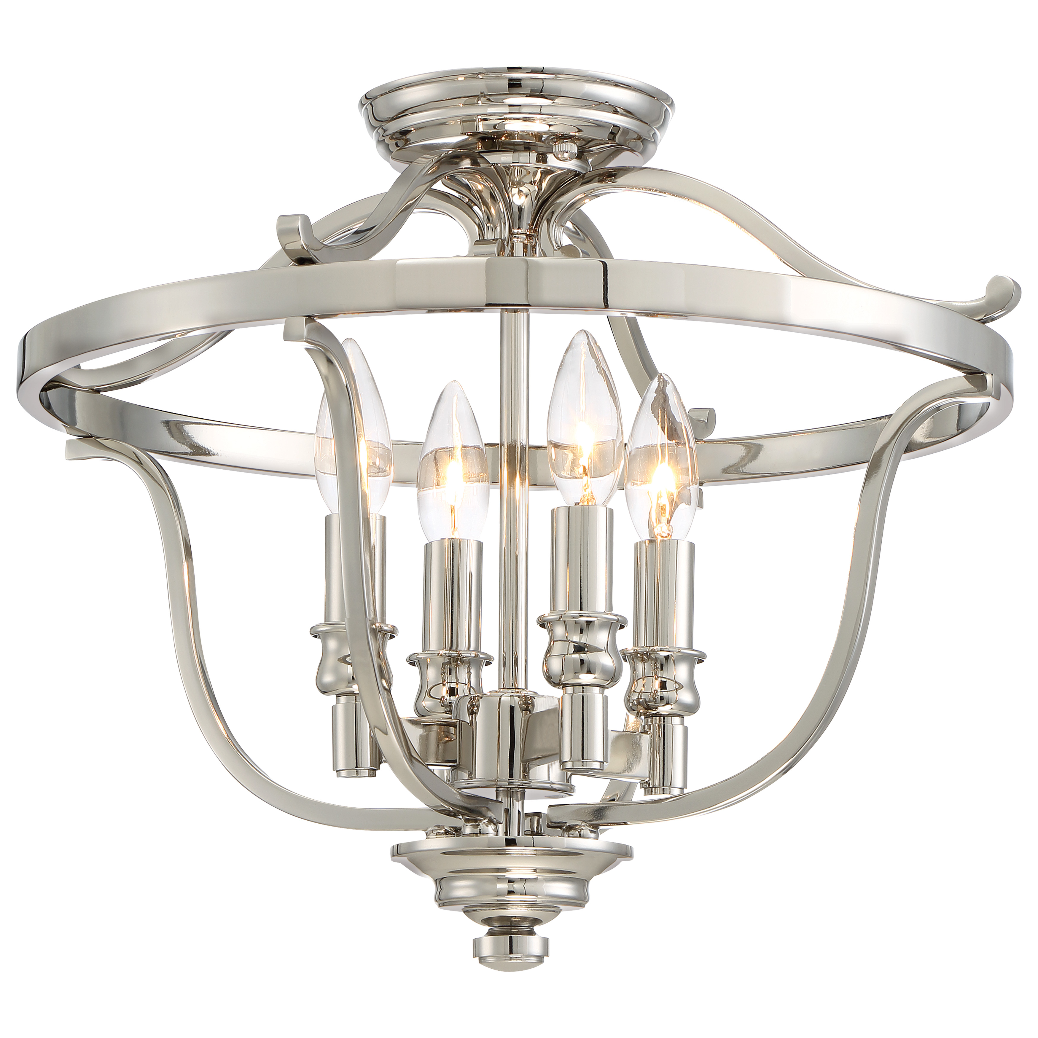 The Audrey's Point semi-flush mount combines classic elegance with modern versatility. Its polished nickel finish and 4-light configuration provide ample illumination for medium-sized spaces while maintaining a low 14.25" profile.