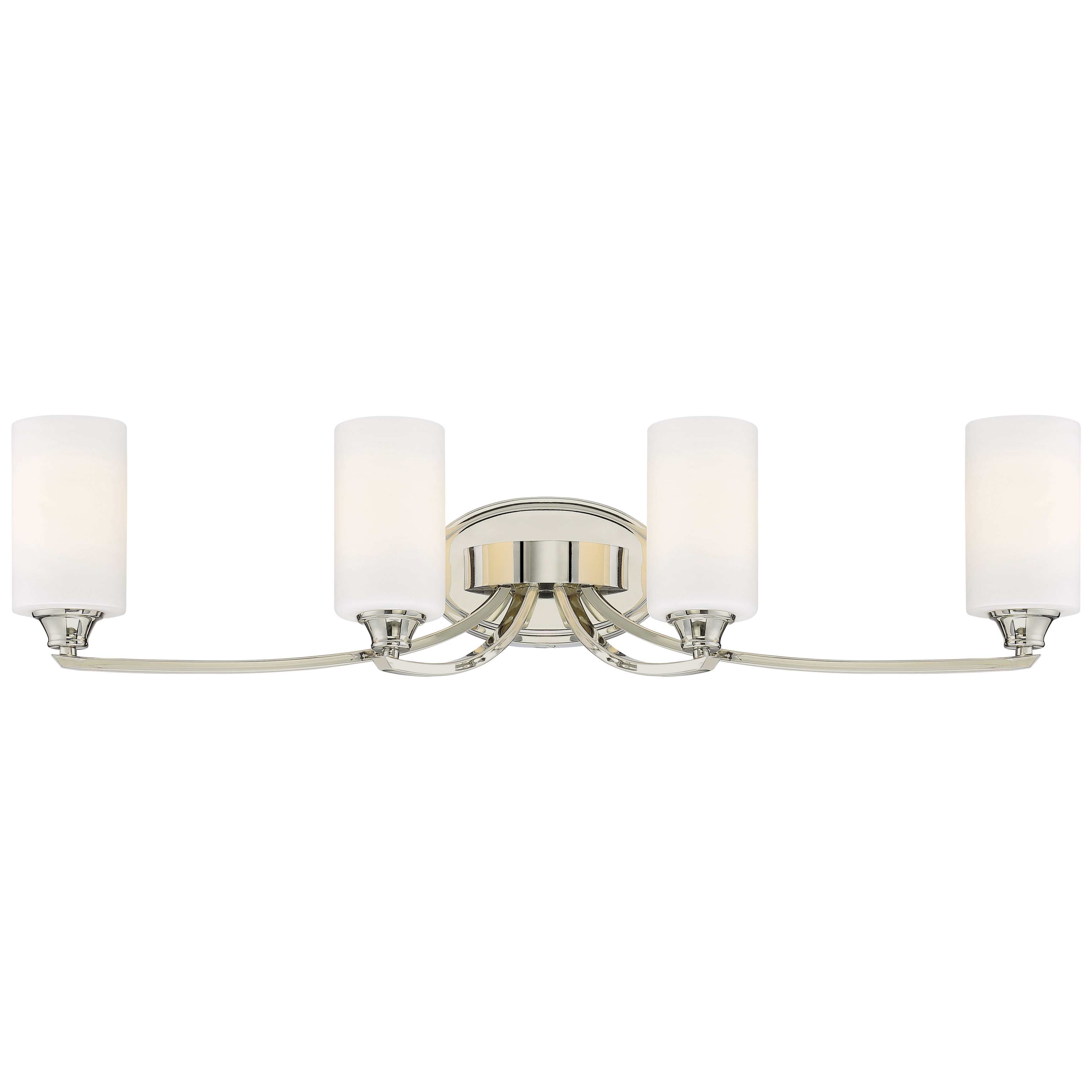 The Tilbury 4-Light Bath Vanity delivers sophisticated illumination with its polished nickel finish and etched opal glass shades. At 33.25 inches wide, it provides ample lighting for medium to large vanities while maintaining a refined transitional aesthetic.