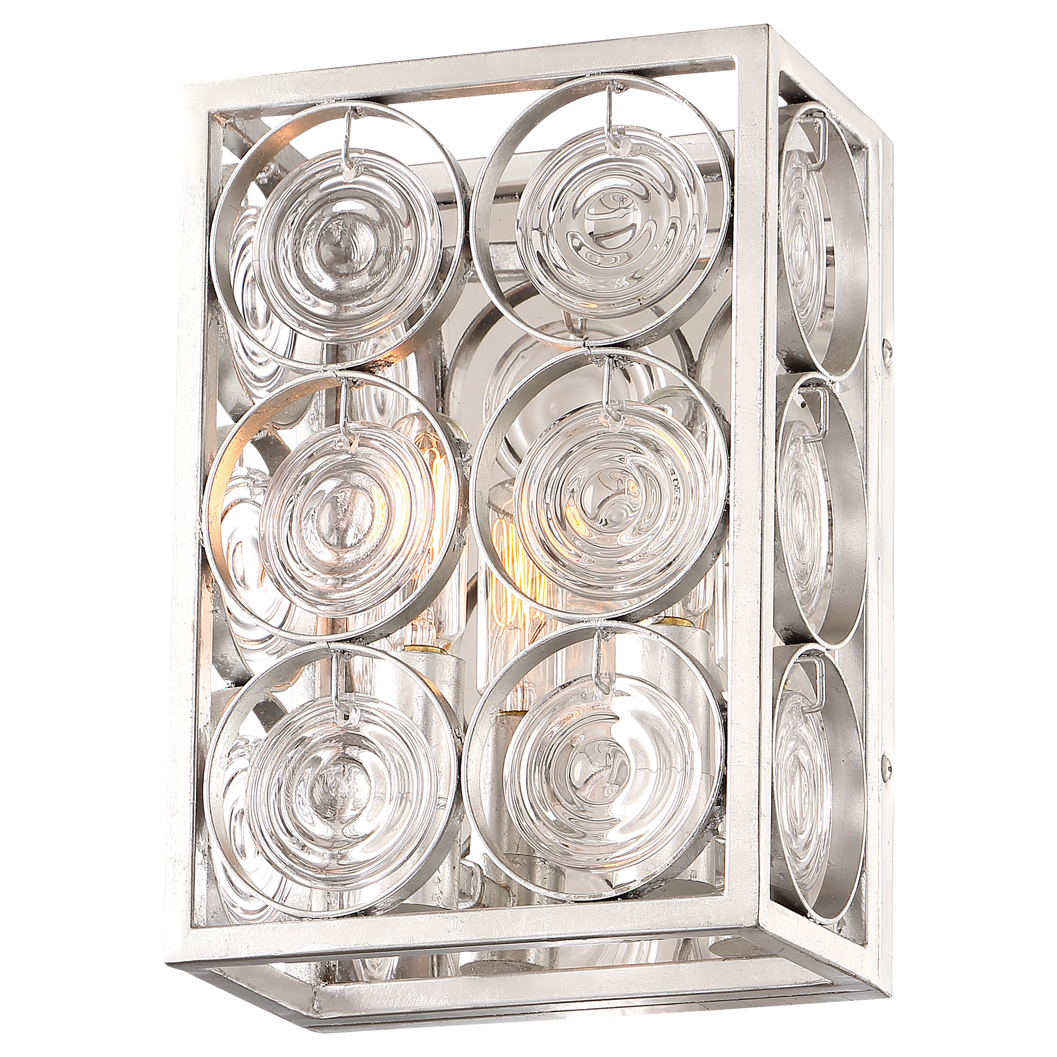 The Culture Chic wall sconce combines refined Catalina Silver finish with distinctive ripple glass shades, creating sophisticated ambient lighting. Its compact 6.75" width makes it ideal for bathrooms and hallways.