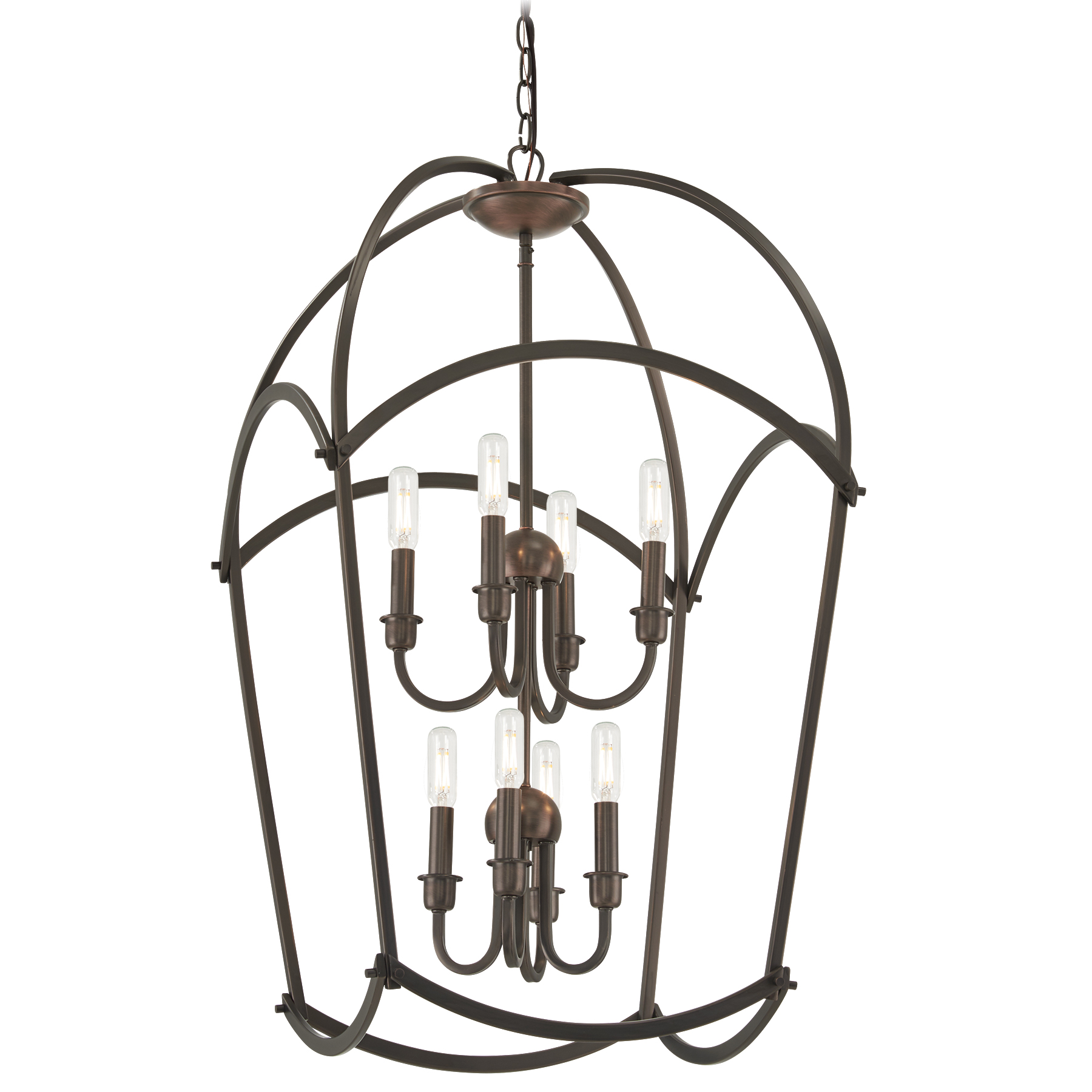 The Jupiter's Canopy pendant combines classic candelabra styling with transitional design, featuring 8 lights in a rich Harvard Court Bronze finish. Its 19.75-inch width makes it versatile for medium-sized spaces.
