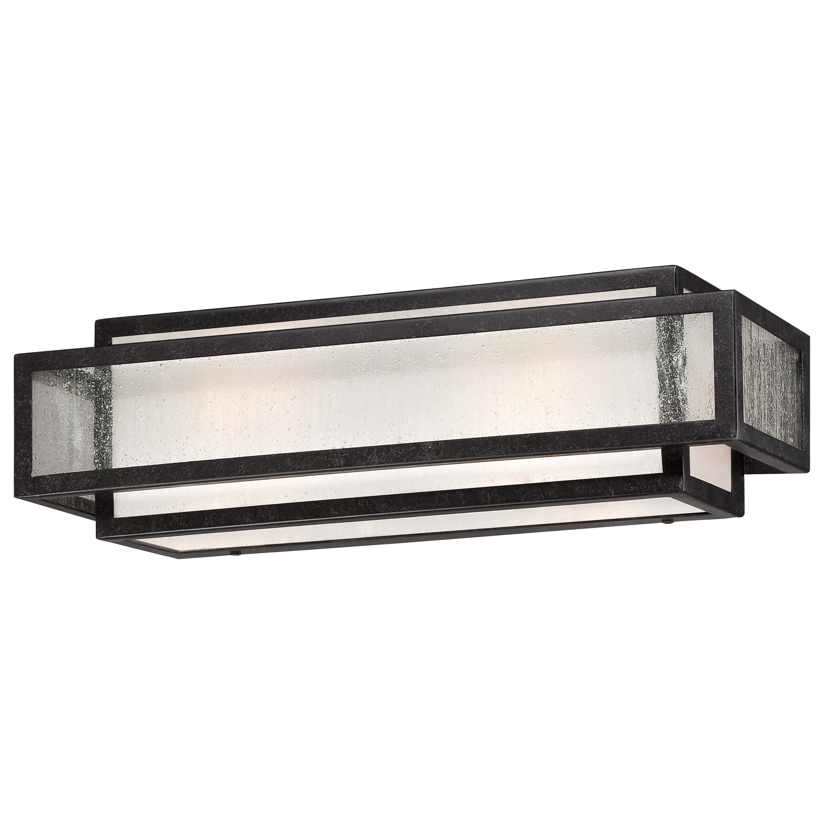 The Camden Square 2-Light Bath combines industrial charm with transitional elegance. Its aged charcoal finish and clear seeded glass create visual interest while providing ample illumination for vanity areas.