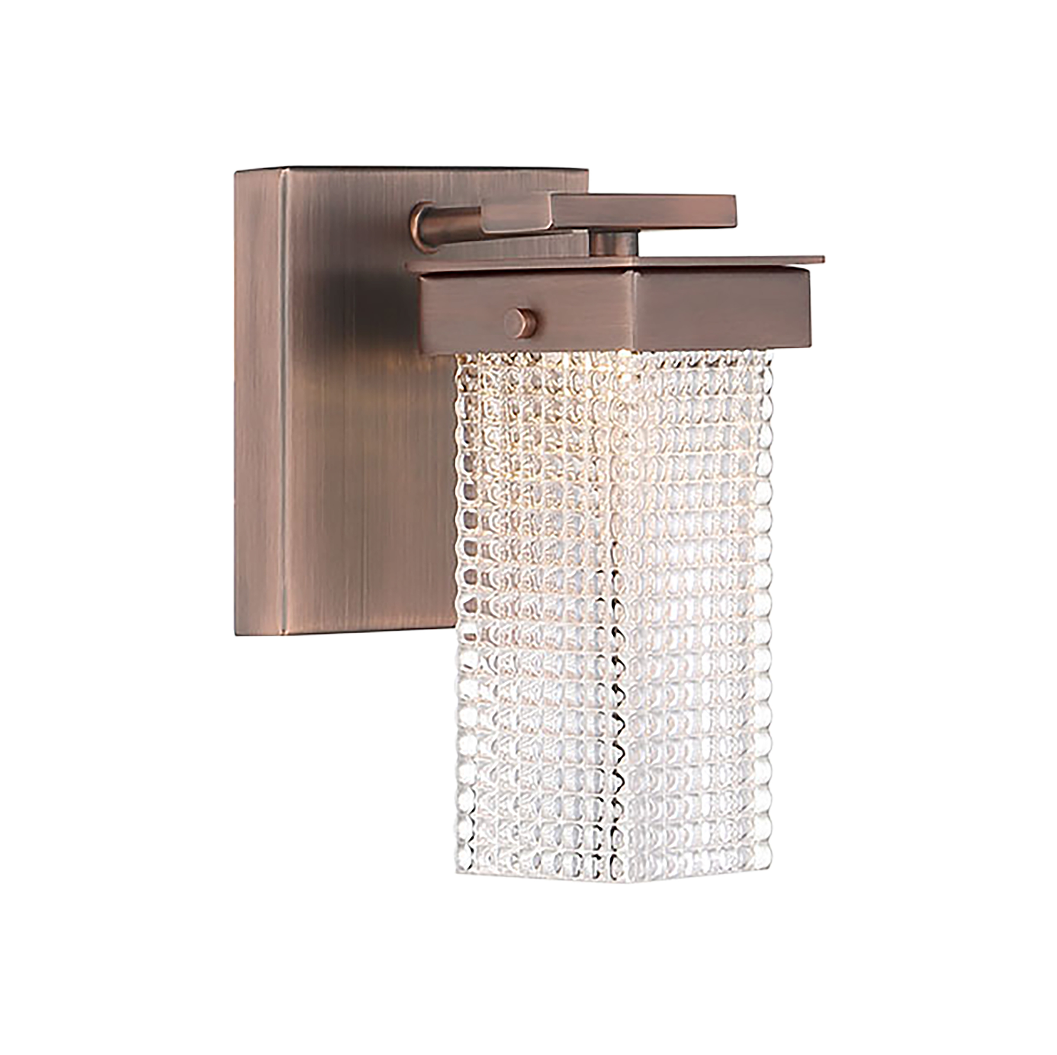 The Dewberry Lane LED Bath Sconce combines contemporary styling with practical illumination. Its dark brushed bronze finish and textured glass shade deliver 622 lumens of high-CRI light, perfect for vanity applications.