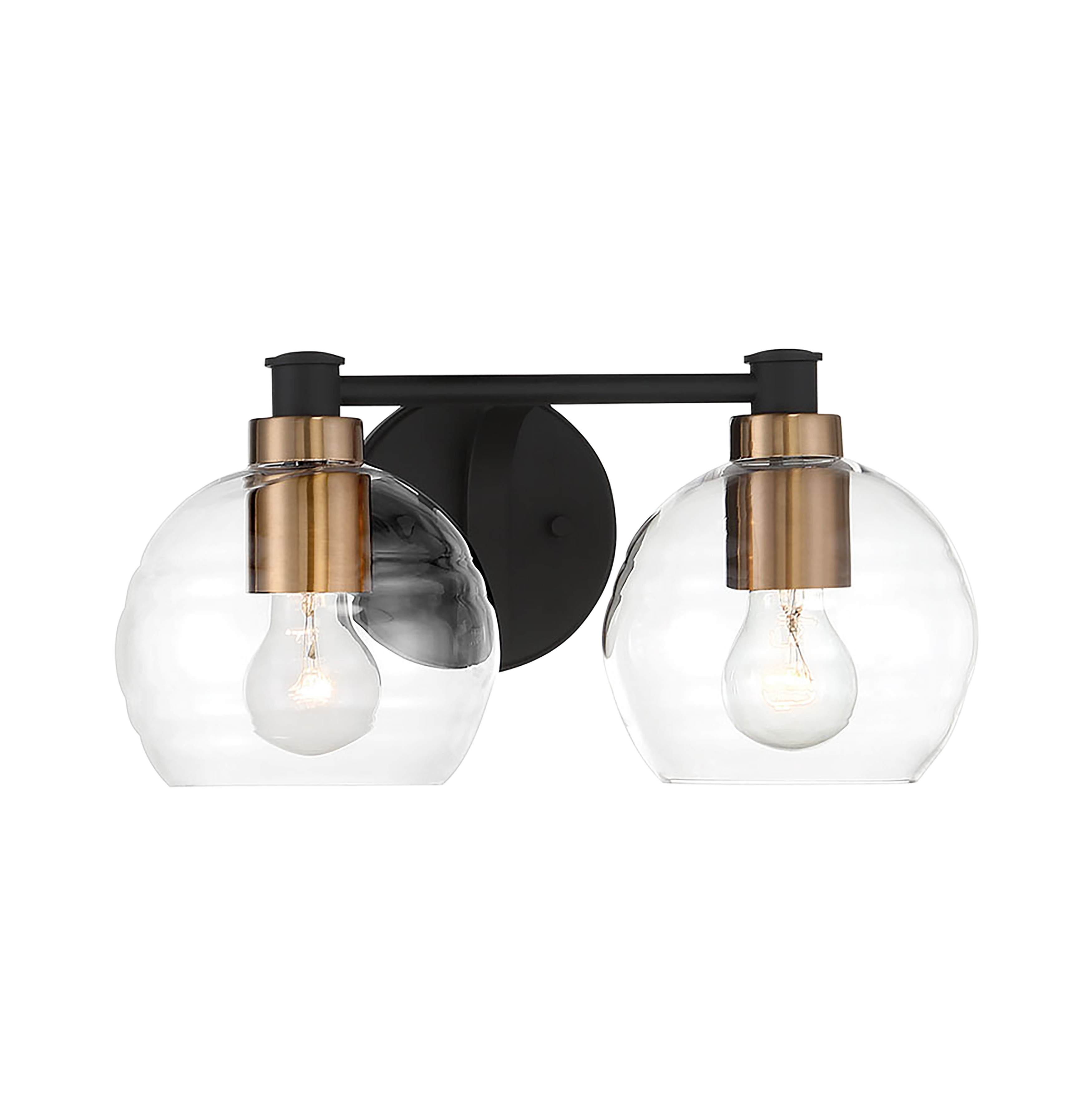 The Keyport 2-Light Bath combines Sand Coal and Natural Brushed Brass finishes with clear banded glass for a sophisticated modern look. Perfect for contemporary bathrooms seeking industrial-inspired style.