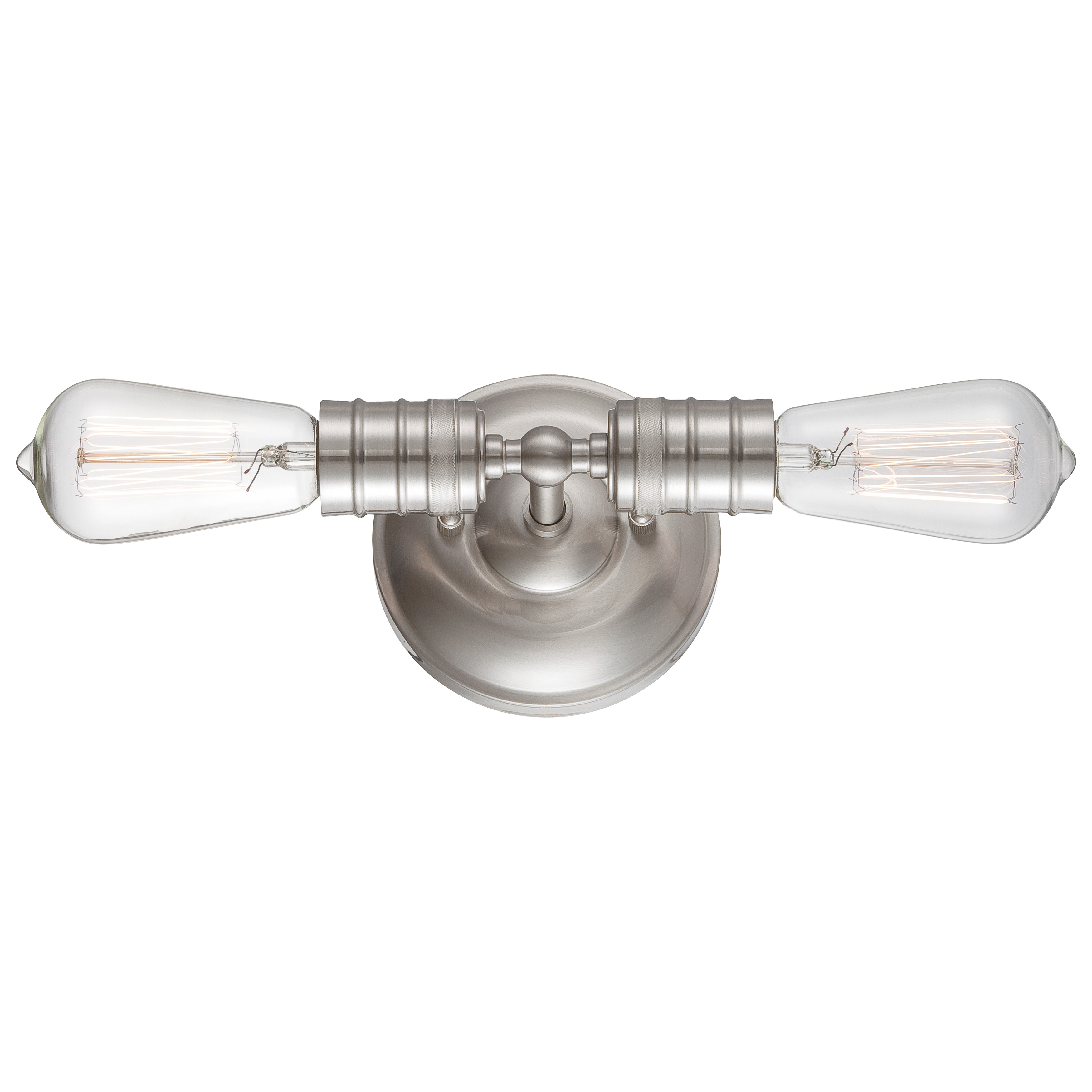 The Downtown Edison wall sconce combines modern brushed nickel finish with industrial Edison bulb styling. Its compact 6.25" width makes it ideal for smaller spaces while dual bulbs provide ample illumination.