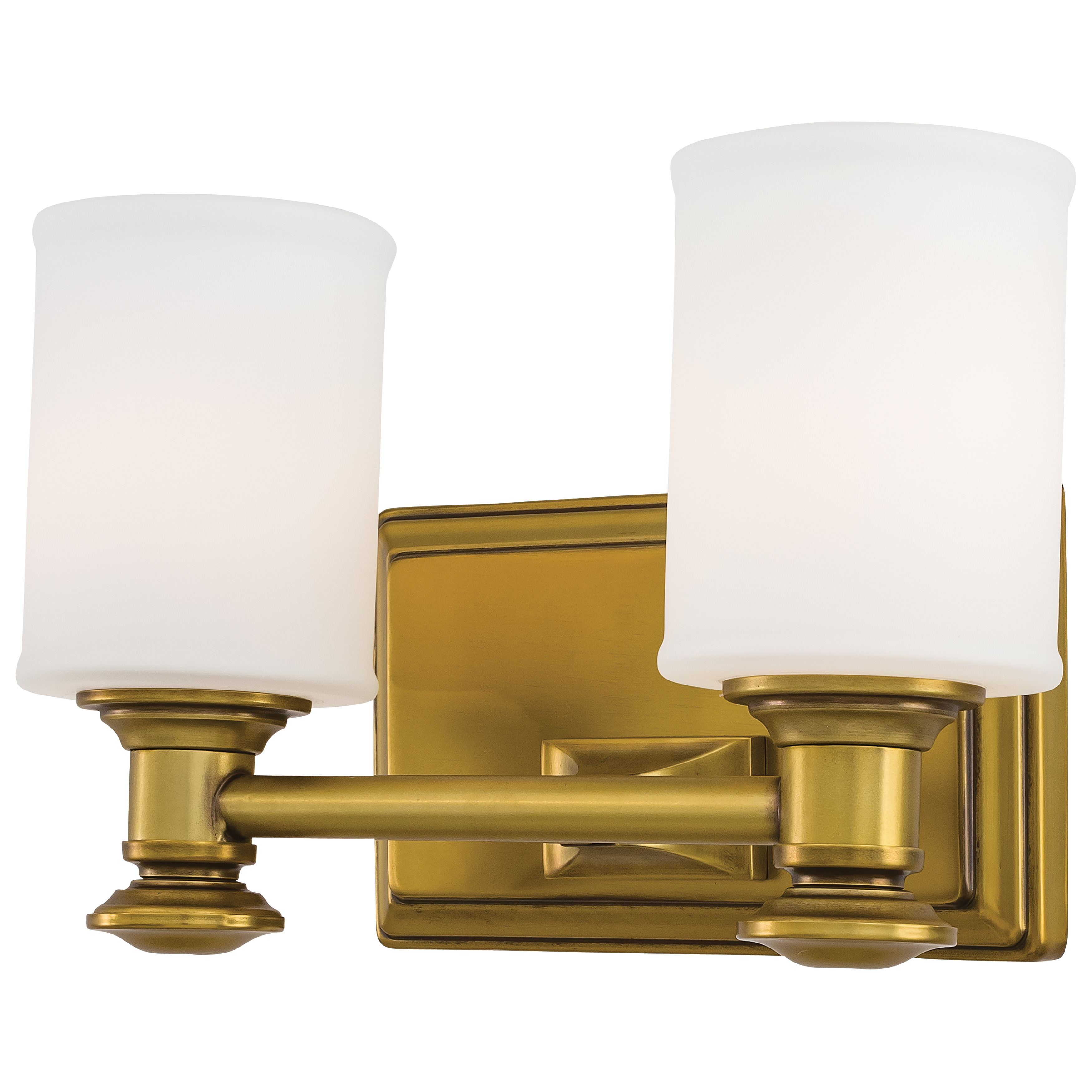 The Harbour Point 2-Light Bath fixture combines timeless transitional design with a warm Liberty Gold finish and etched opal glass shades. Compact at 11.25" wide, it's ideal for smaller bathrooms and powder rooms.