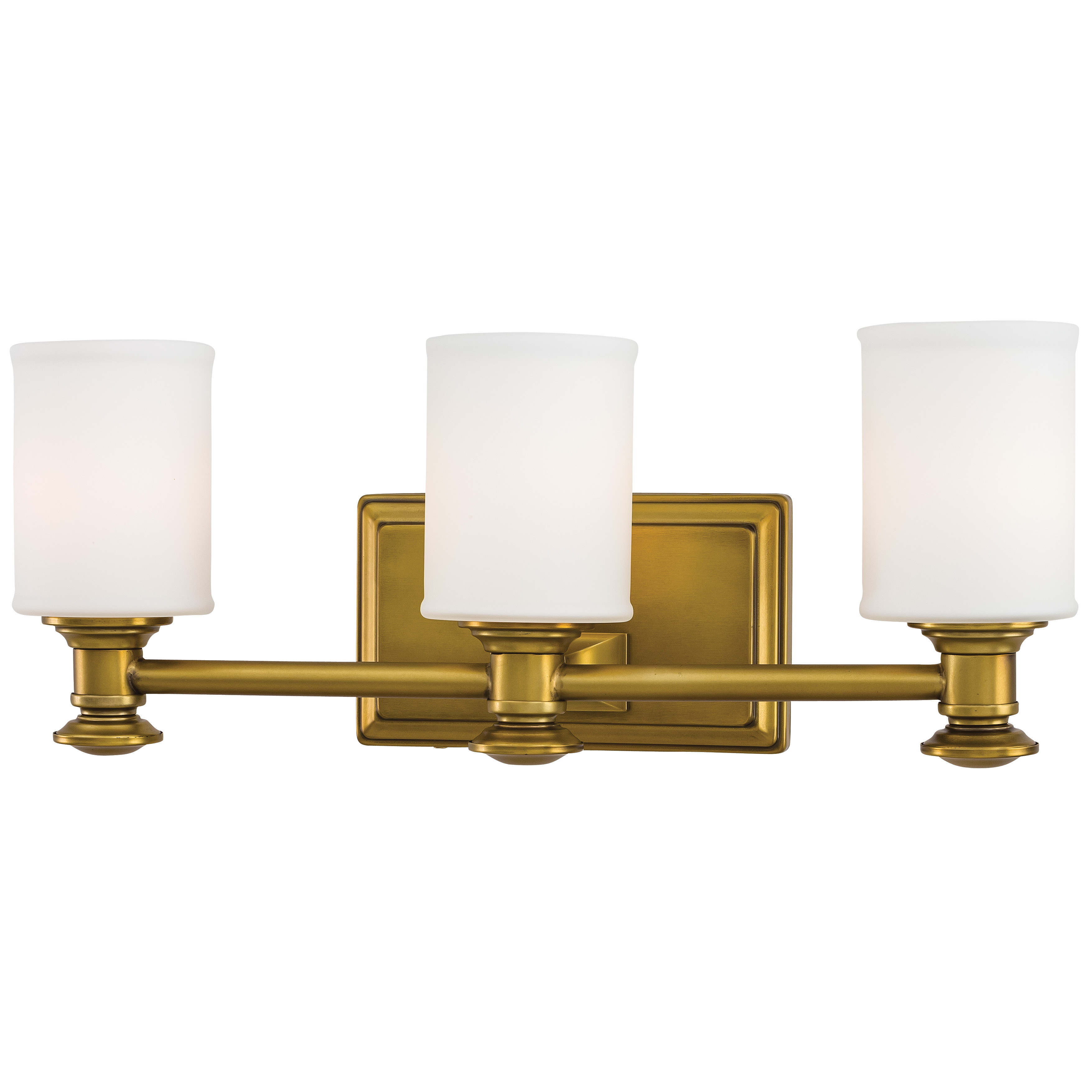 The Harbour Point 3-Light Bath Vanity combines timeless transitional design with a warm Liberty Gold finish and etched opal glass shades. Perfect for bathrooms needing even, flattering illumination across 19 inches.
