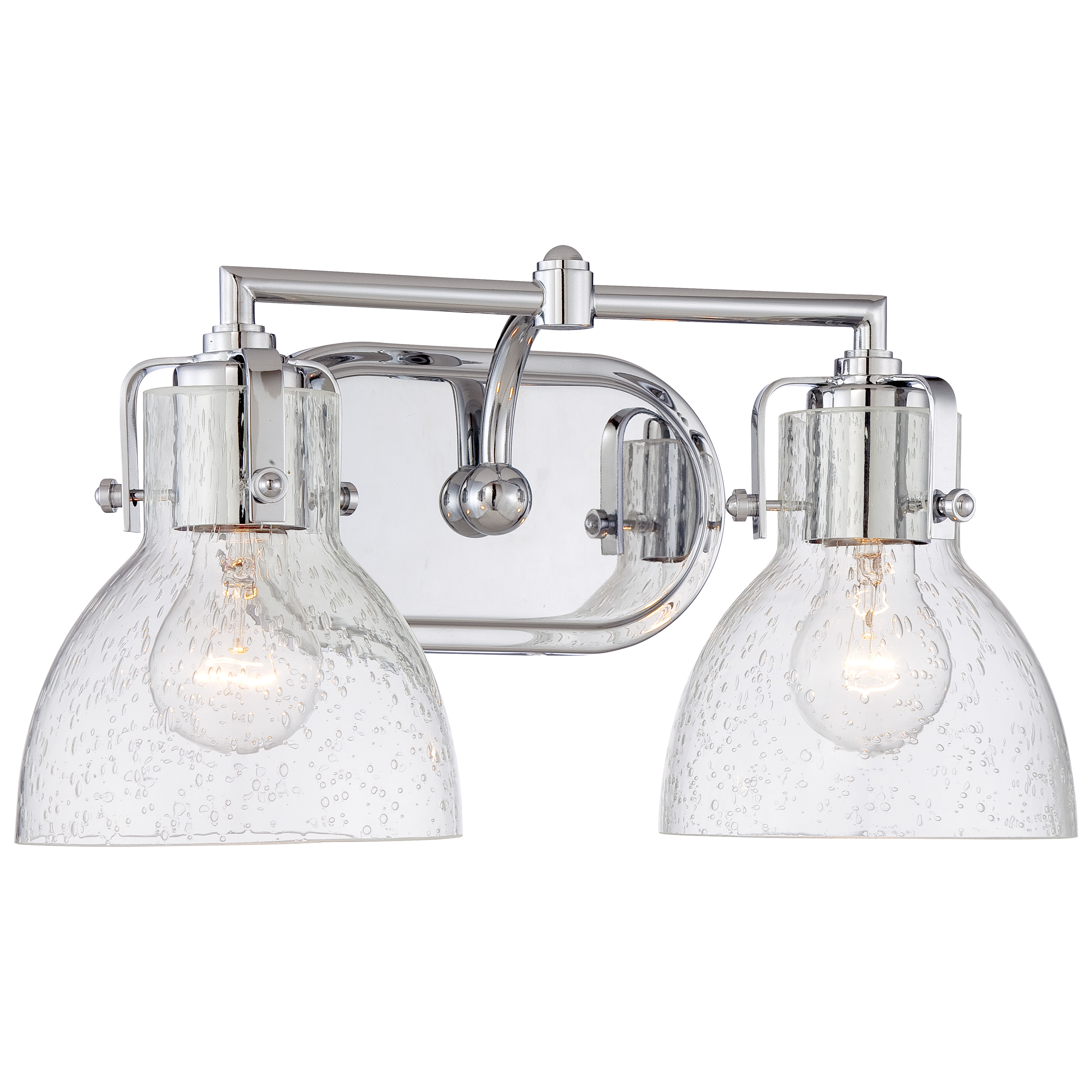 This 2-light vanity fixture combines polished chrome with clear seeded glass for a versatile transitional look. At 15.5 inches wide, it's perfectly sized for standard bathroom vanities and powder rooms.