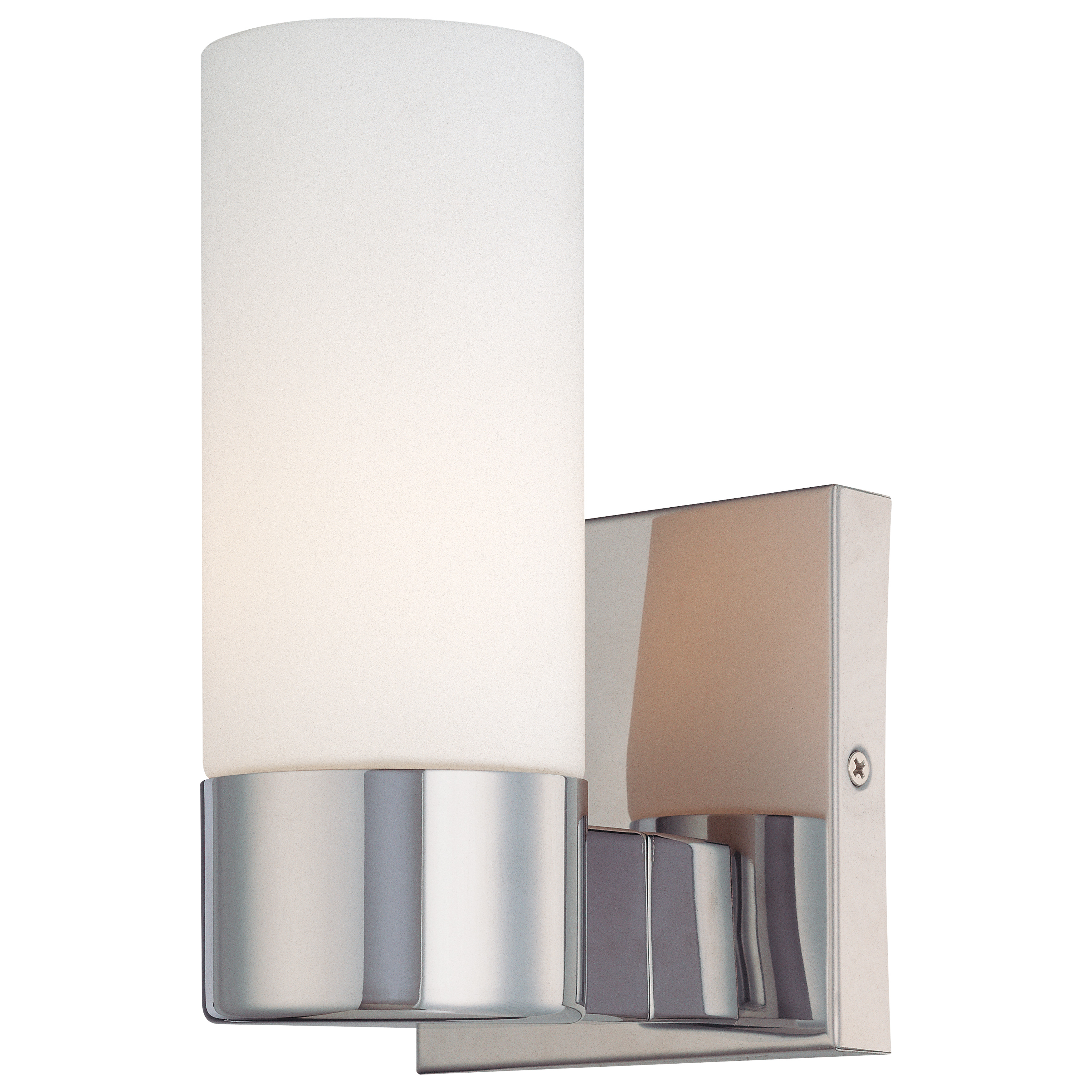 This compact wall sconce delivers clean contemporary styling with a polished chrome finish and opal glass shade. Perfect for modern bathrooms and powder rooms, it provides soft, diffused lighting while maintaining a minimal footprint.
