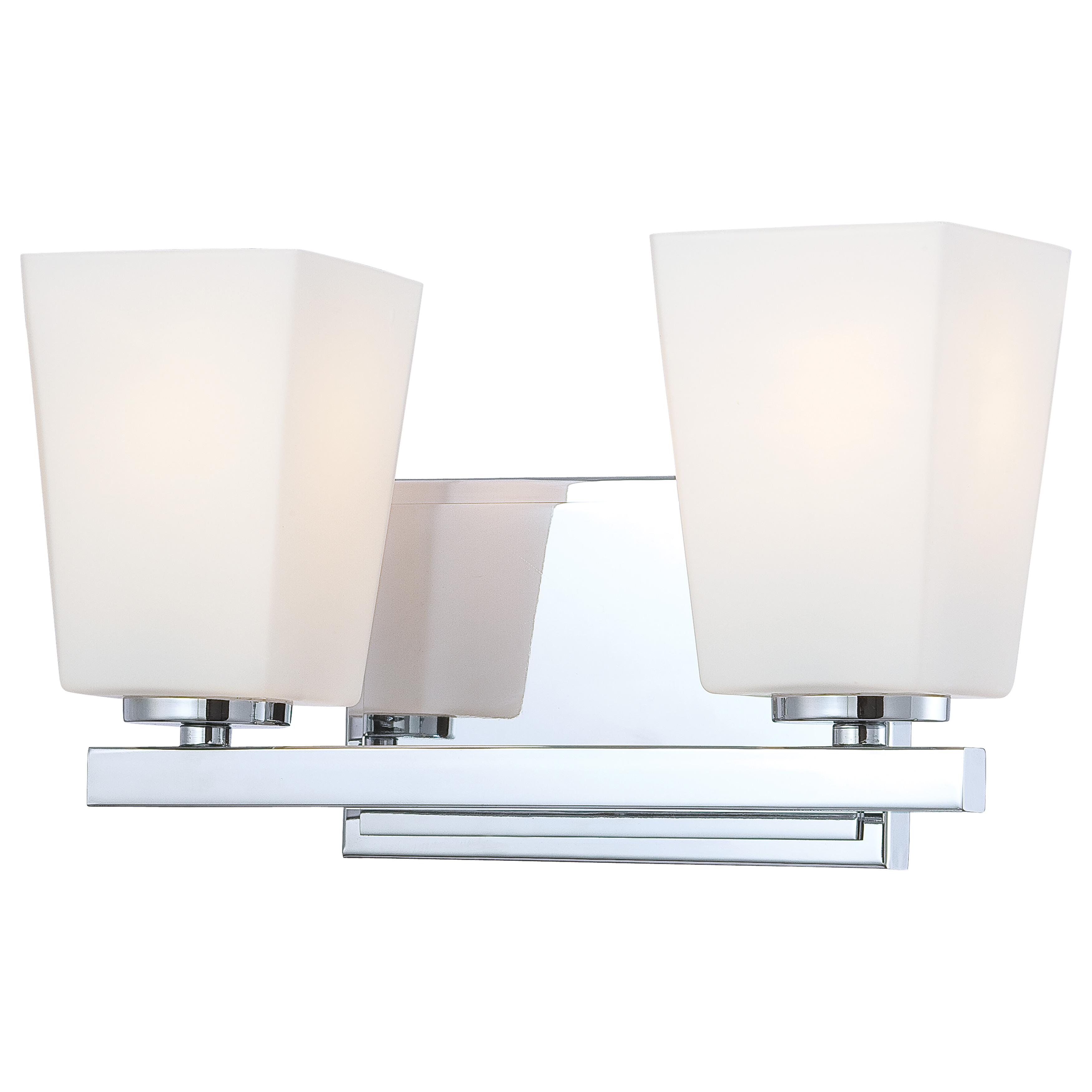 The City Square 2-Light Bath offers traditional styling with a polished chrome finish and etched opal glass shades. Its compact 12.25-inch width makes it ideal for smaller bathrooms while providing ample illumination.