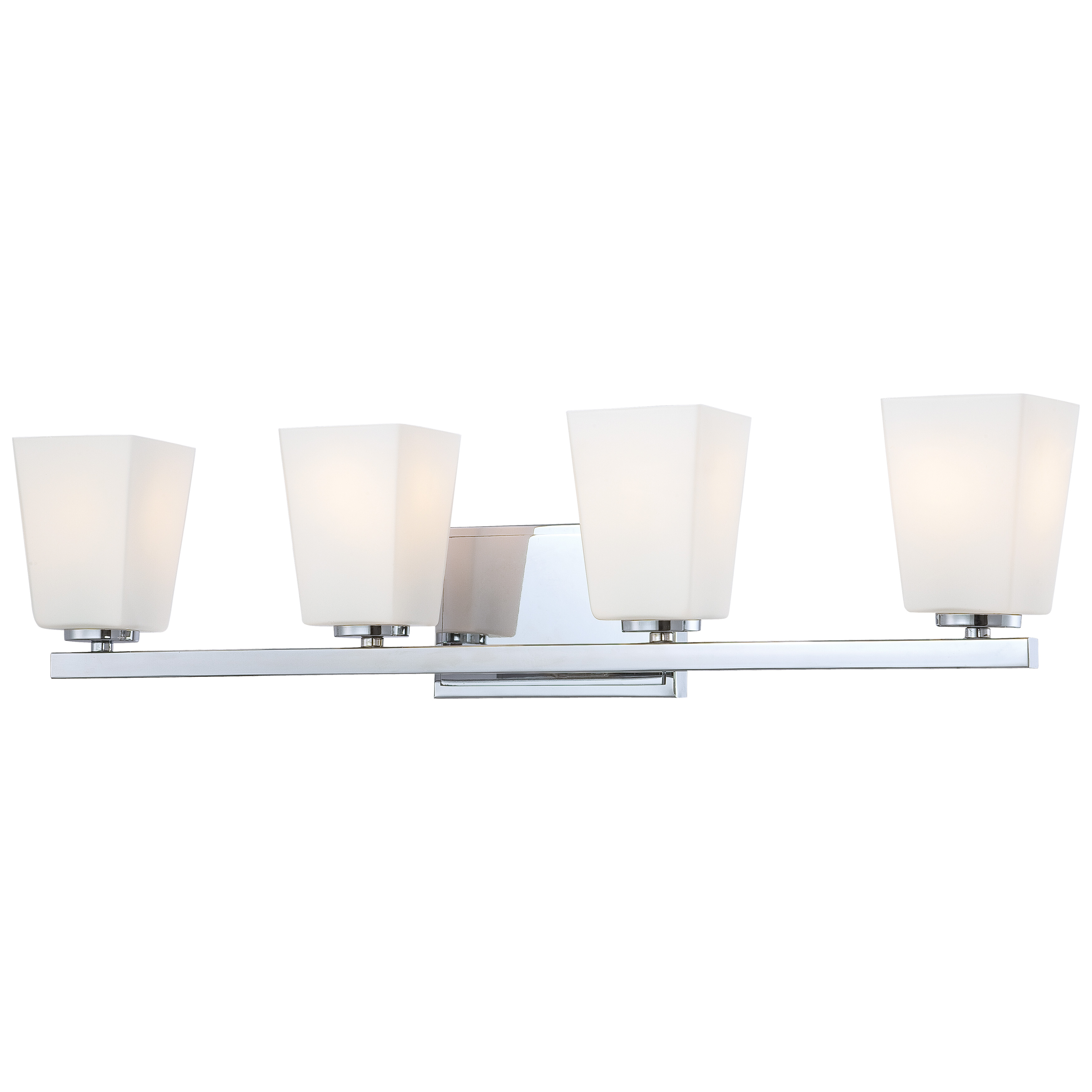 The City Square 4-Light Bath offers traditional styling with a polished chrome finish and etched opal glass shades. At 29.25 inches wide, it provides ample illumination for medium to large vanities while maintaining a clean, classic aesthetic.