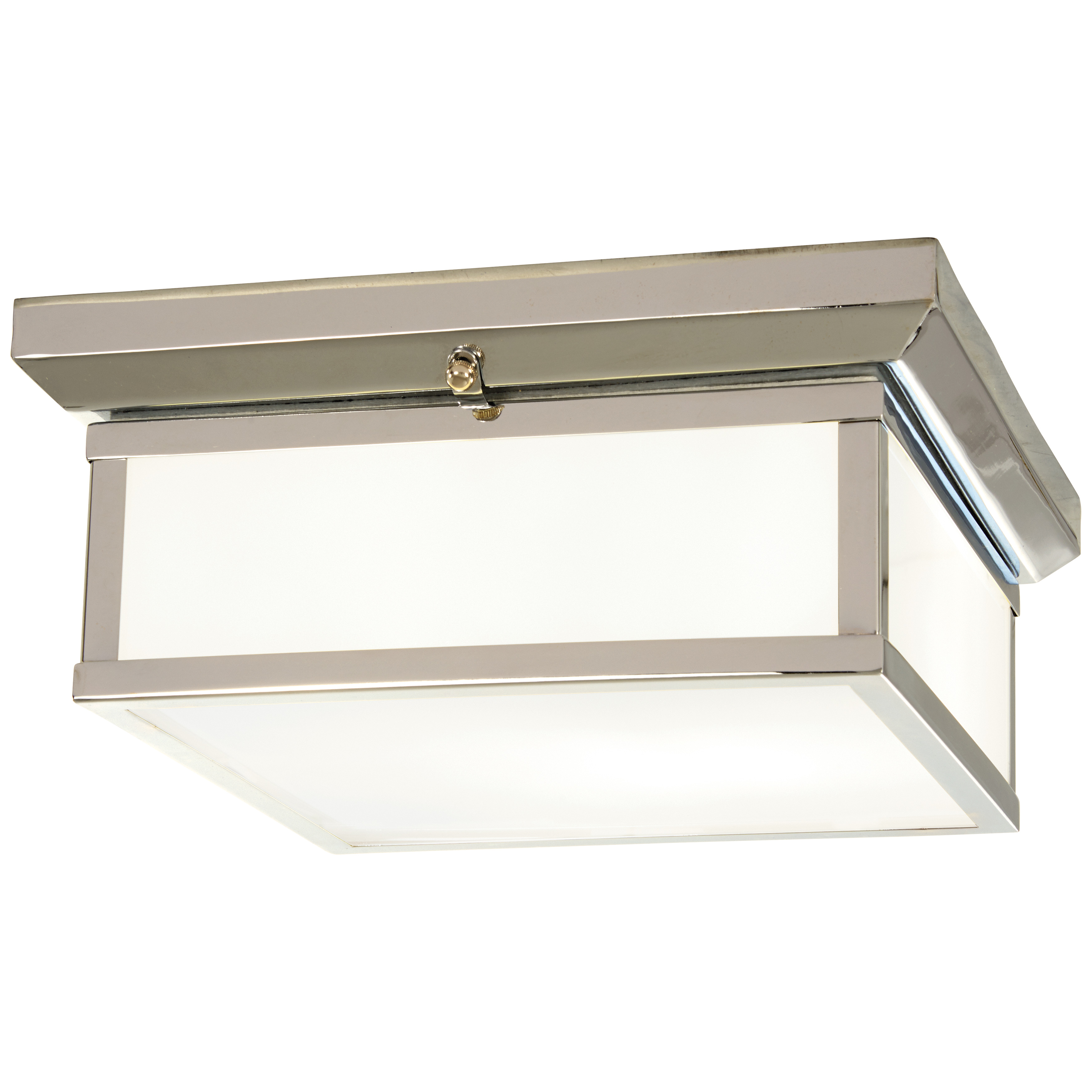 The Daventry 2-Light Flush Mount combines traditional styling with practical functionality. Its polished nickel finish and white glass shade provide clean, bright illumination ideal for bathrooms and hallways.