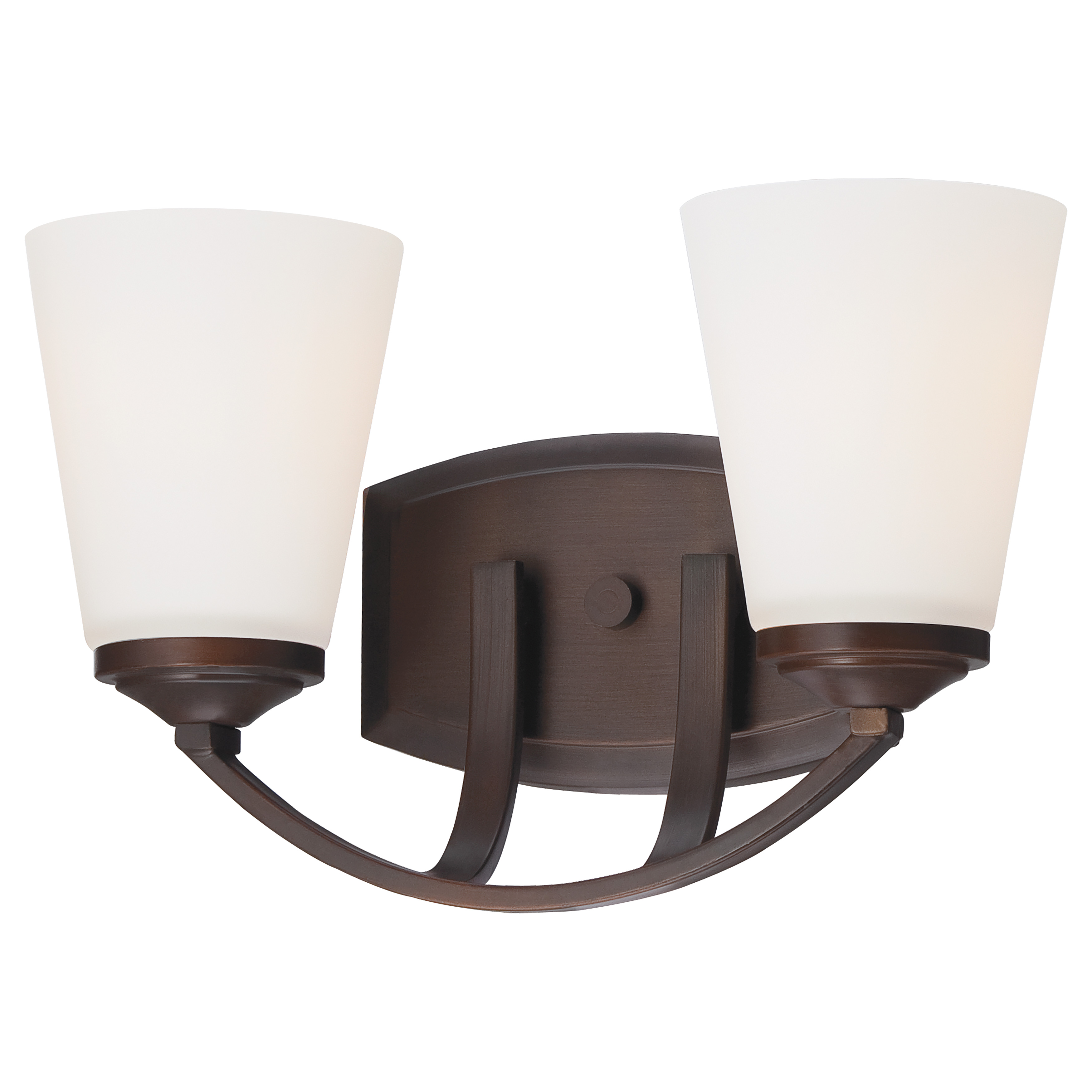 The Overland Park 2-Light Bath Vanity combines traditional warmth with transitional versatility. Its vintage bronze finish and etched white glass shades provide soft, flattering illumination perfect for bathrooms and powder rooms.