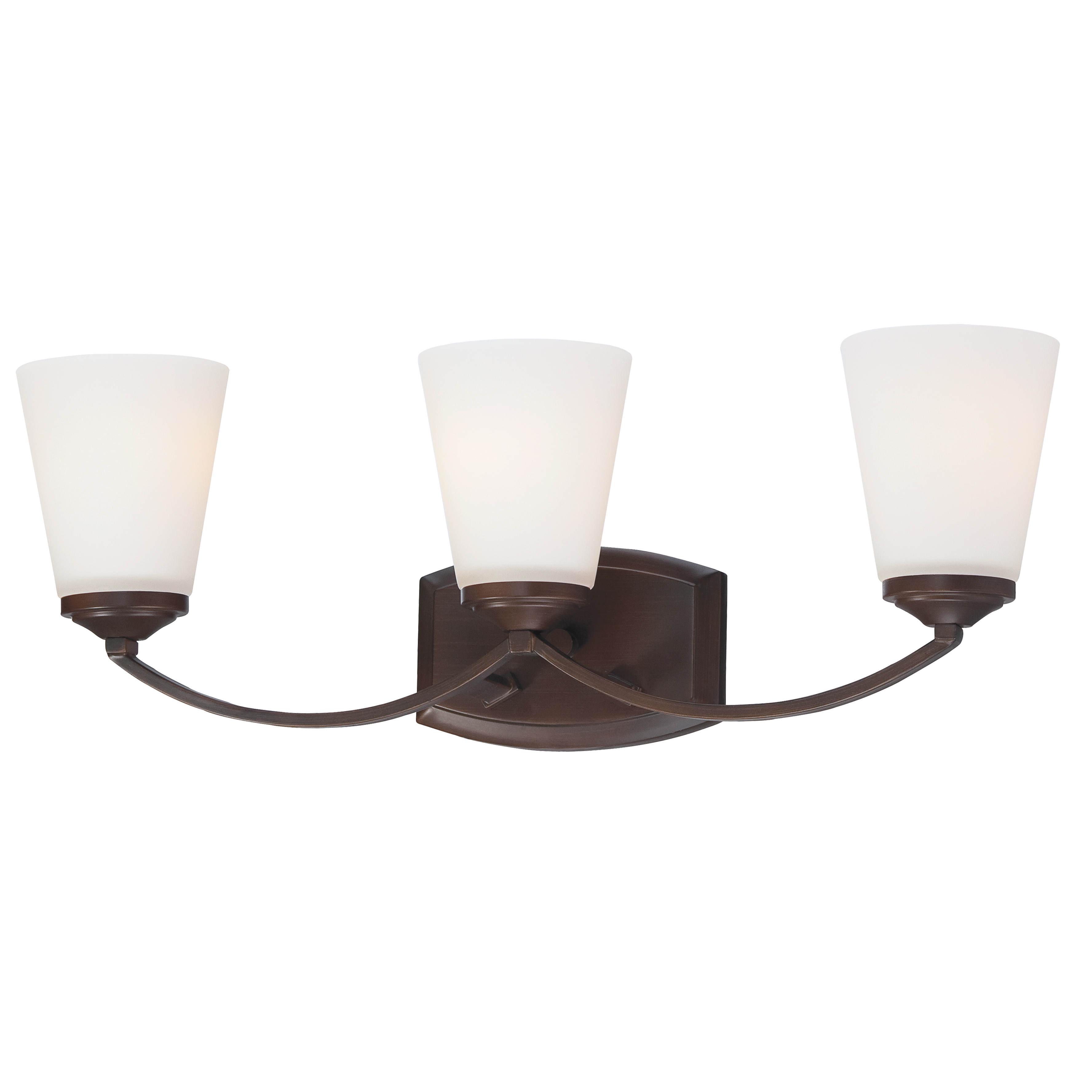 The Overland Park 3-Light Bath Vanity combines timeless transitional design with practical functionality. Its vintage bronze finish and glass shades deliver warm, even illumination perfect for bathroom vanities.
