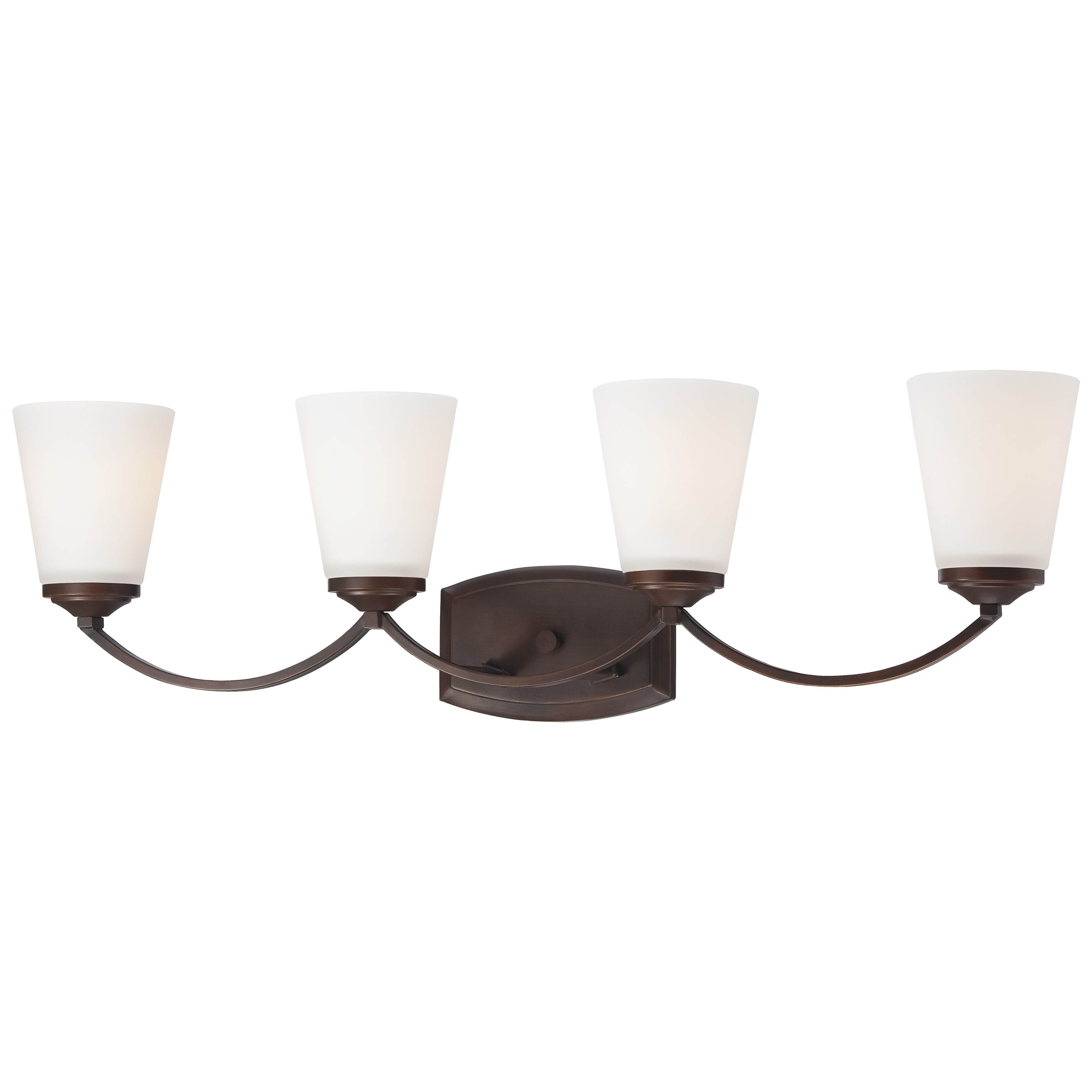 The Overland Park 4-Light Bath Vanity combines traditional warmth with transitional versatility. Its 30.5-inch width and vintage bronze finish make it ideal for medium to large vanities, while etched white glass shades provide soft, even illumination.