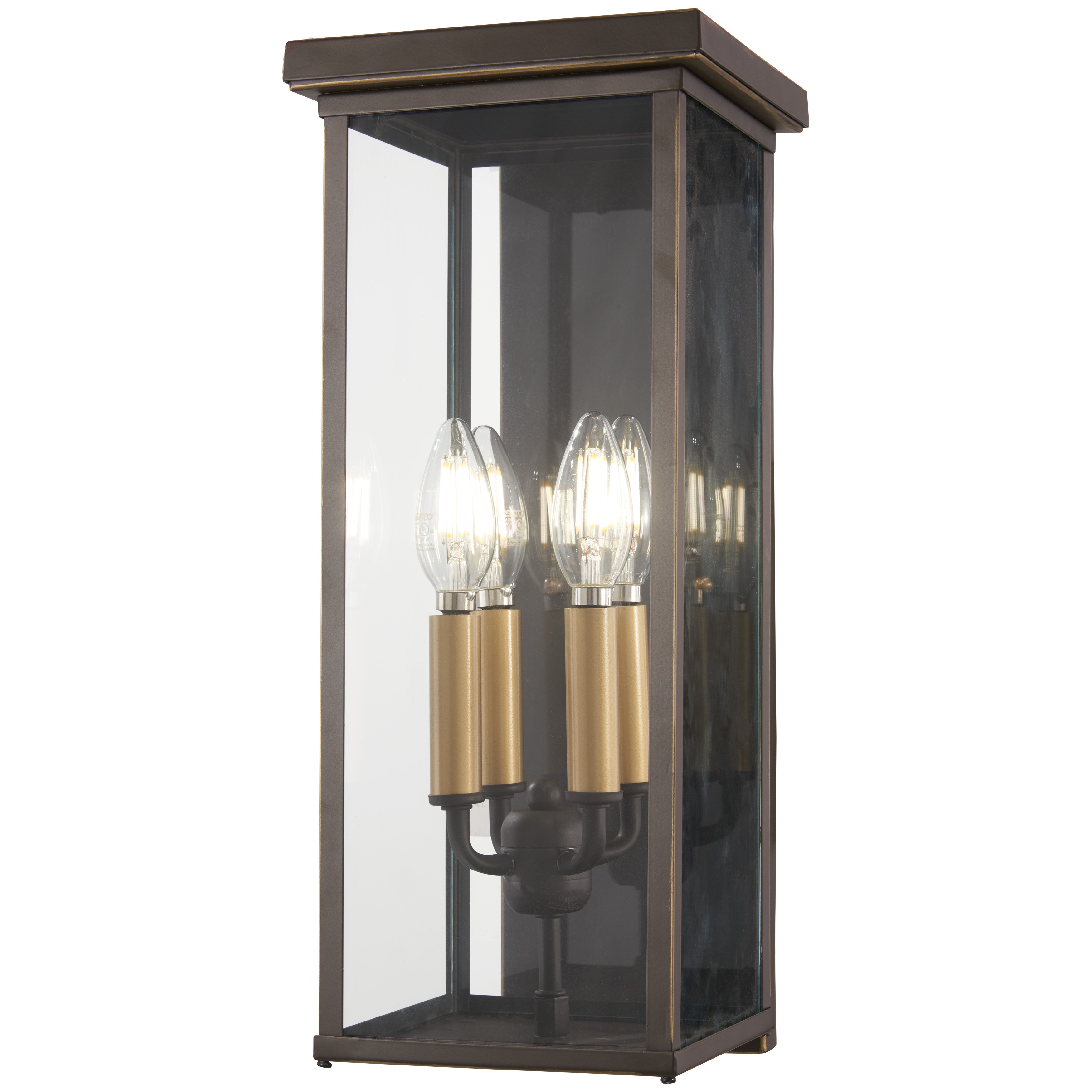 4 Light Pocket Lantern in Oil Rubbed Bronze Finish with Gold Highlights with Clear Glass