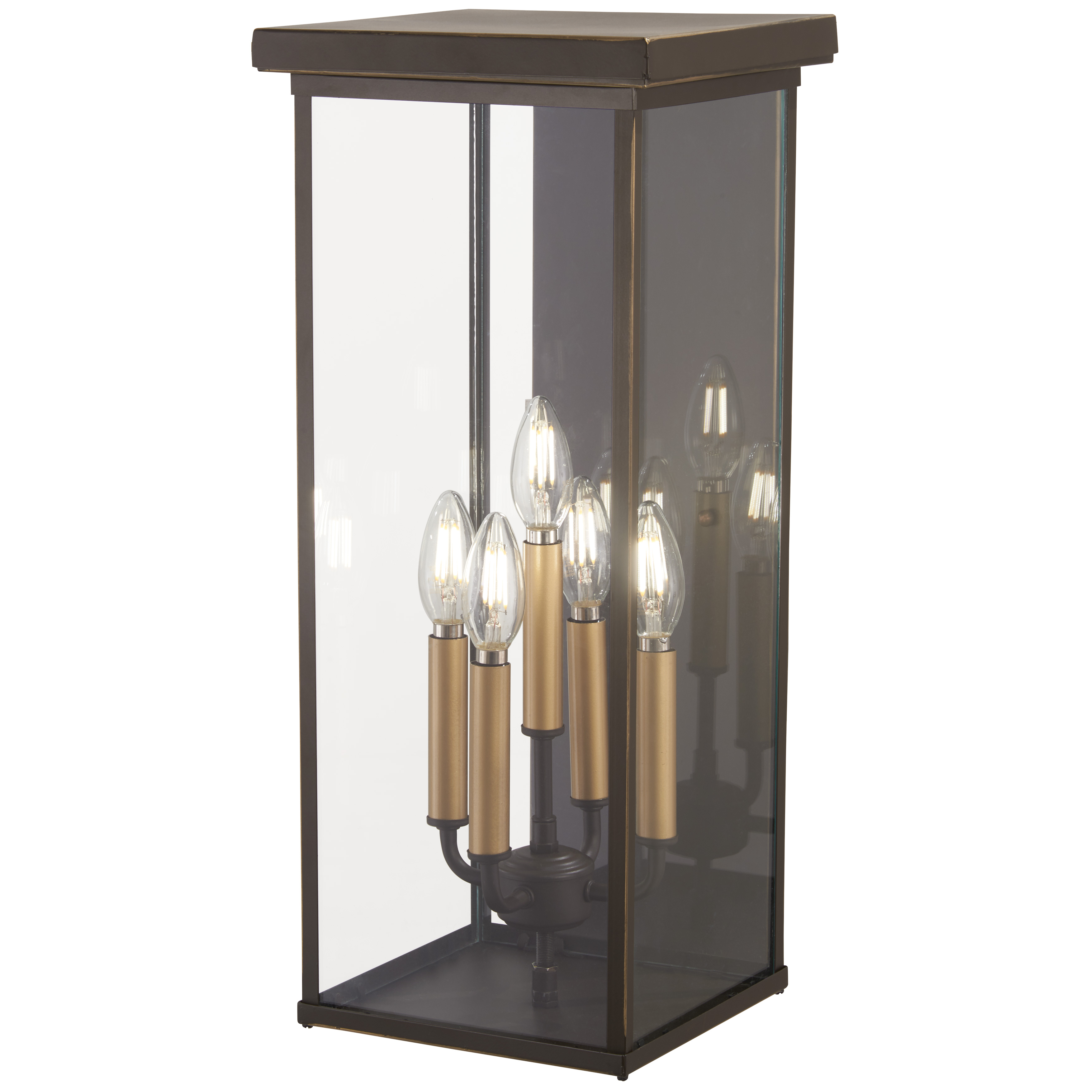 5 Light Pocket Lantern in Oil Rubbed Bronze Finish with Gold Highlights with Clear Glass