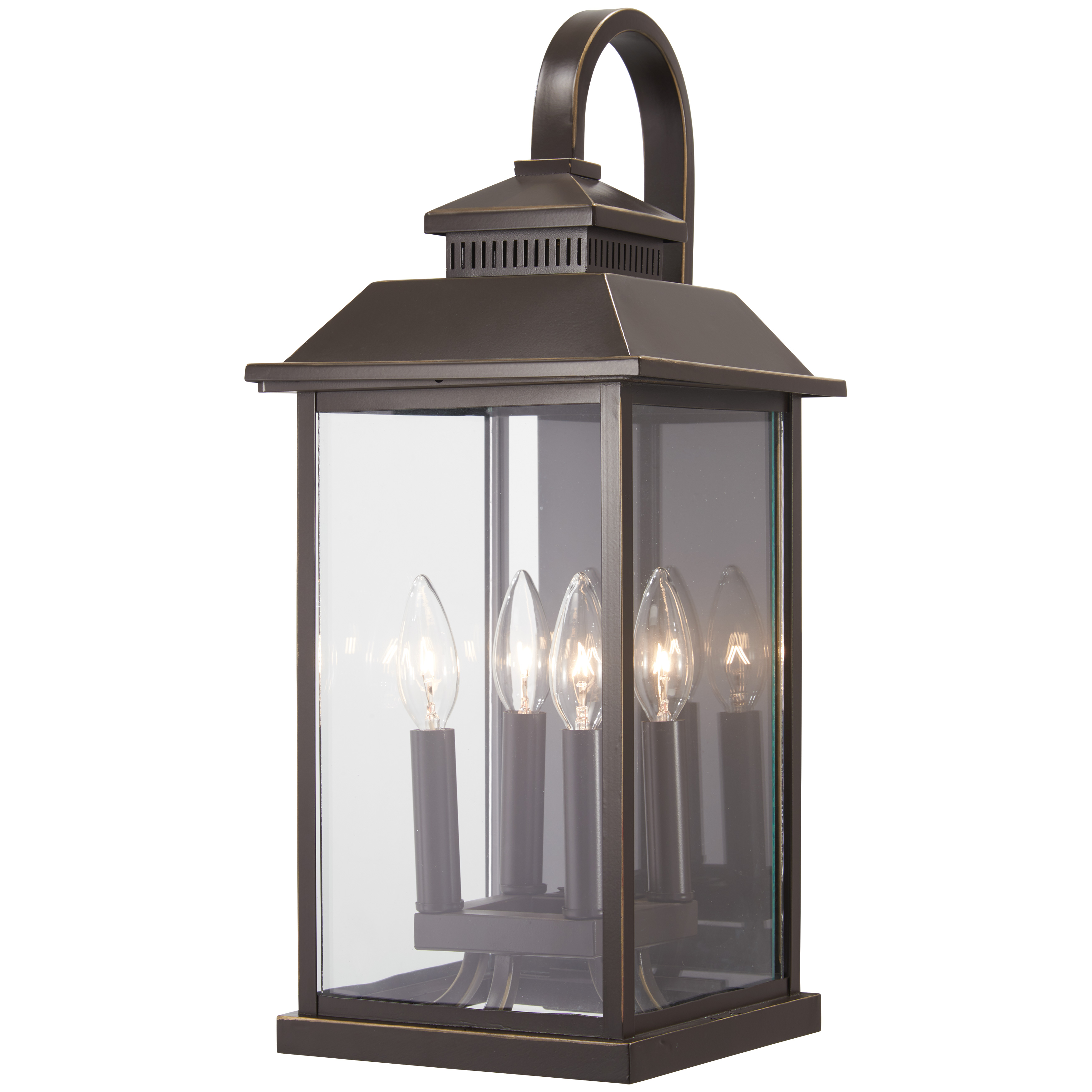 4 Light Wall Mount in Oil Rubbed Bronze Finish with Gold Highlights with Clear Glass
