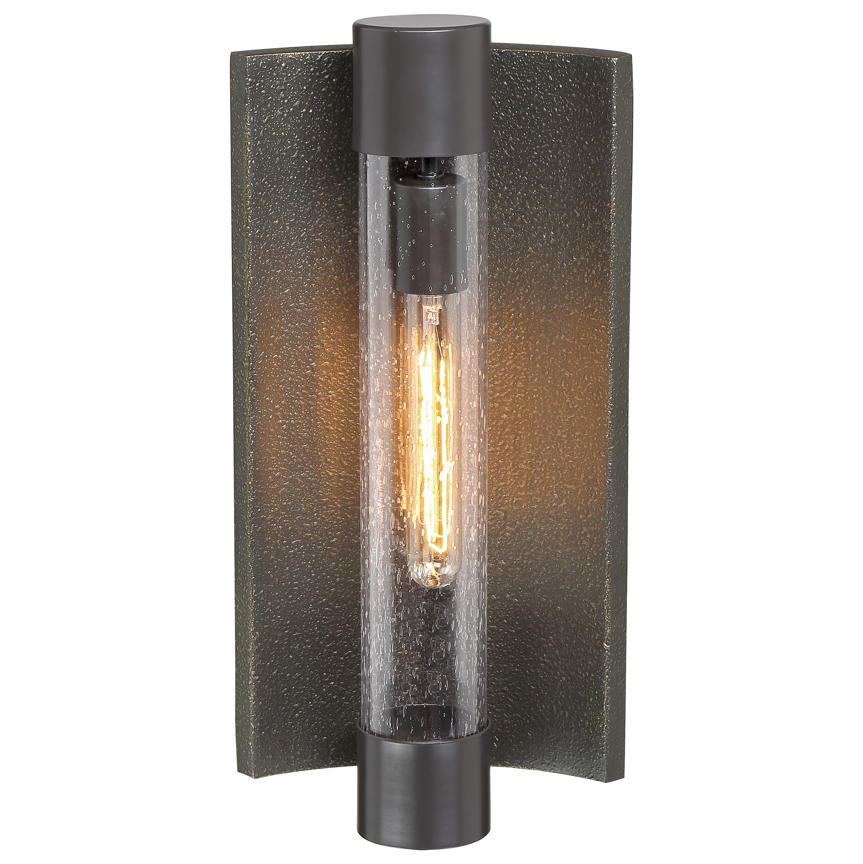 1 Light Wall Mount in Textured Bronze Finish with Silver Highlights with Clear Seeded Glass