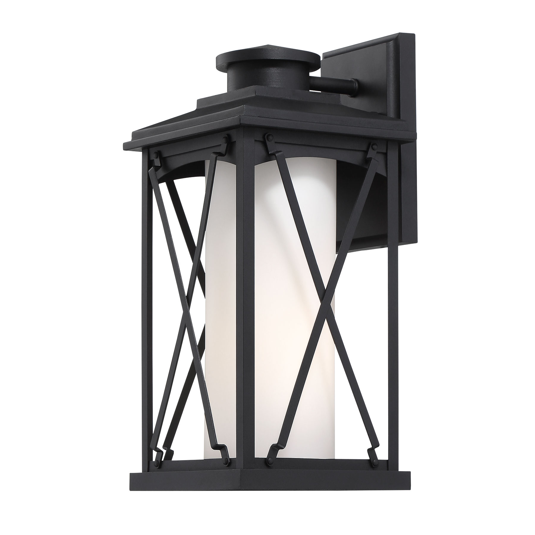 1 Light Outdoor Medium Wall Mount Matte Black finish with Etched Opal Glass