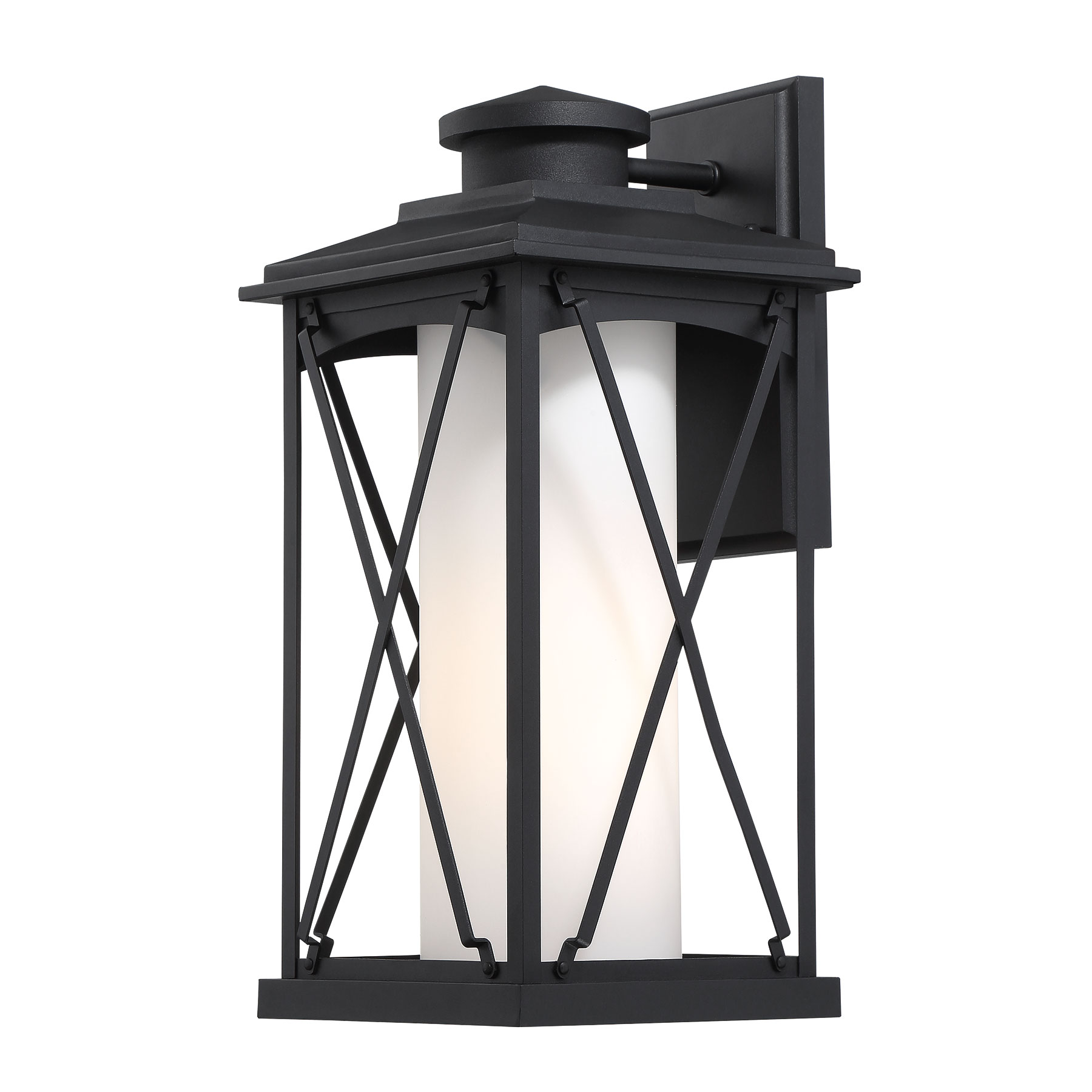 1 Light Outdoor Large Wall Mount Matte Black finish with Etched Opal Glass