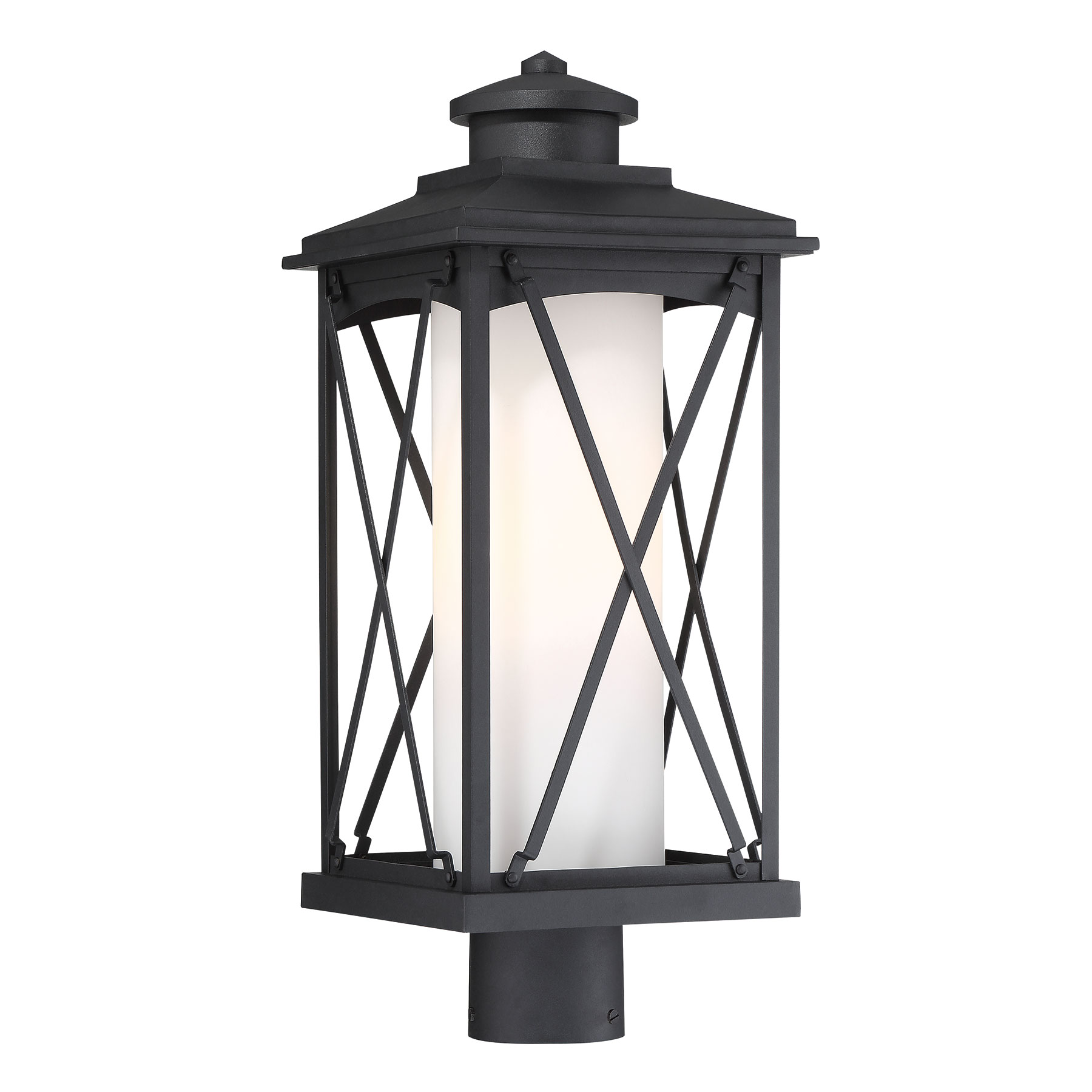 1 Light Outdoor Post Mount with Matte Black finish and Etched Opal Glass