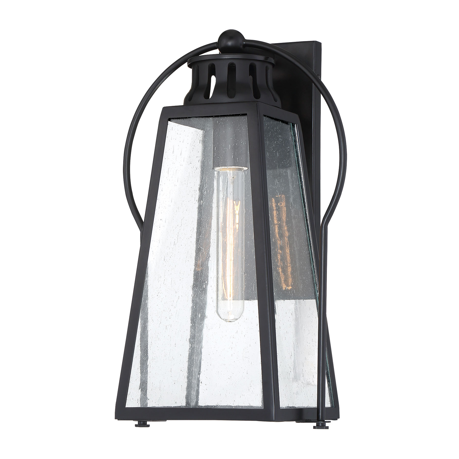 Outdoor Wall Mount Sand Black finish and Clear Seeded Glass
