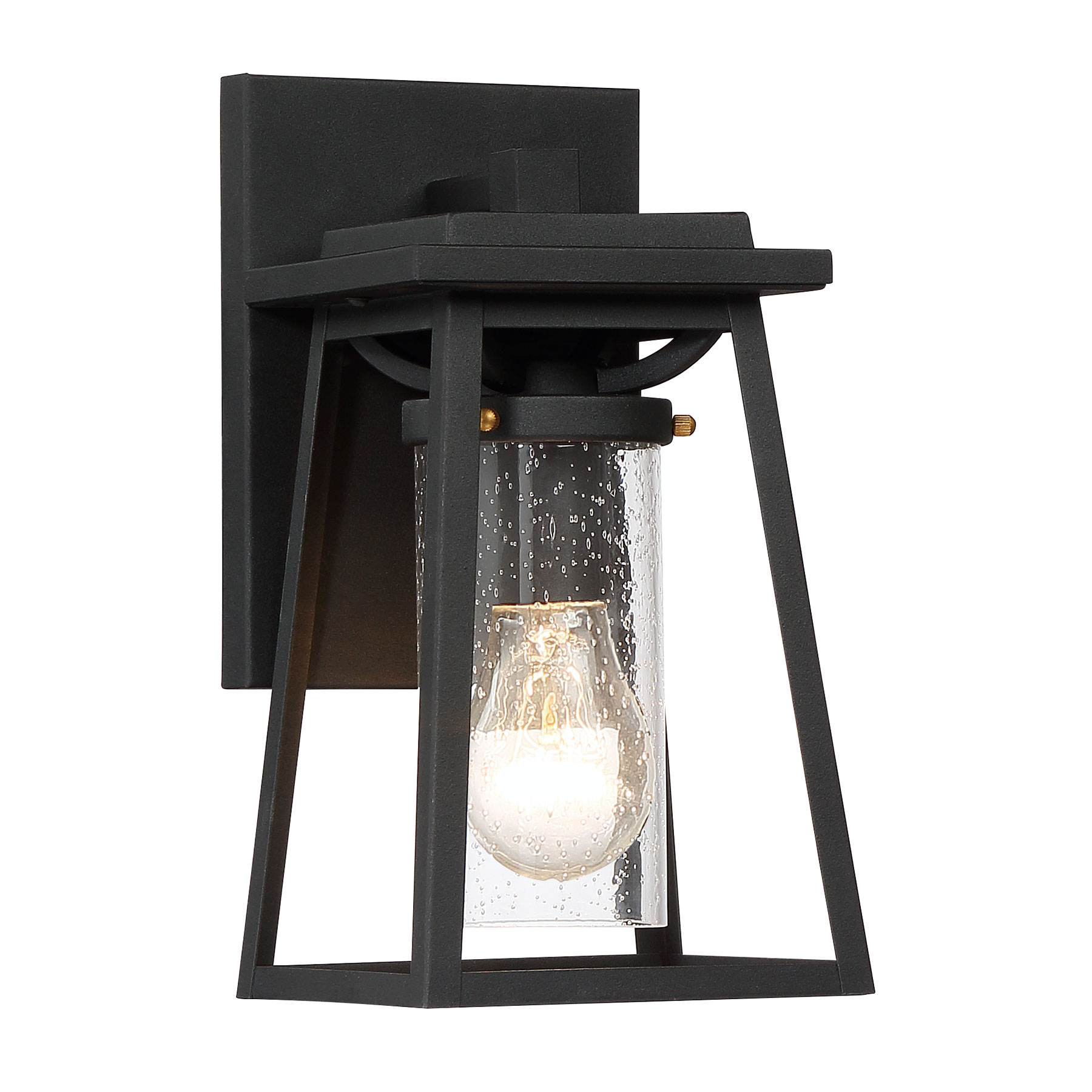 Outdoor Light with Sand Black finish and Gold Highlights with Seeded Clear Glass