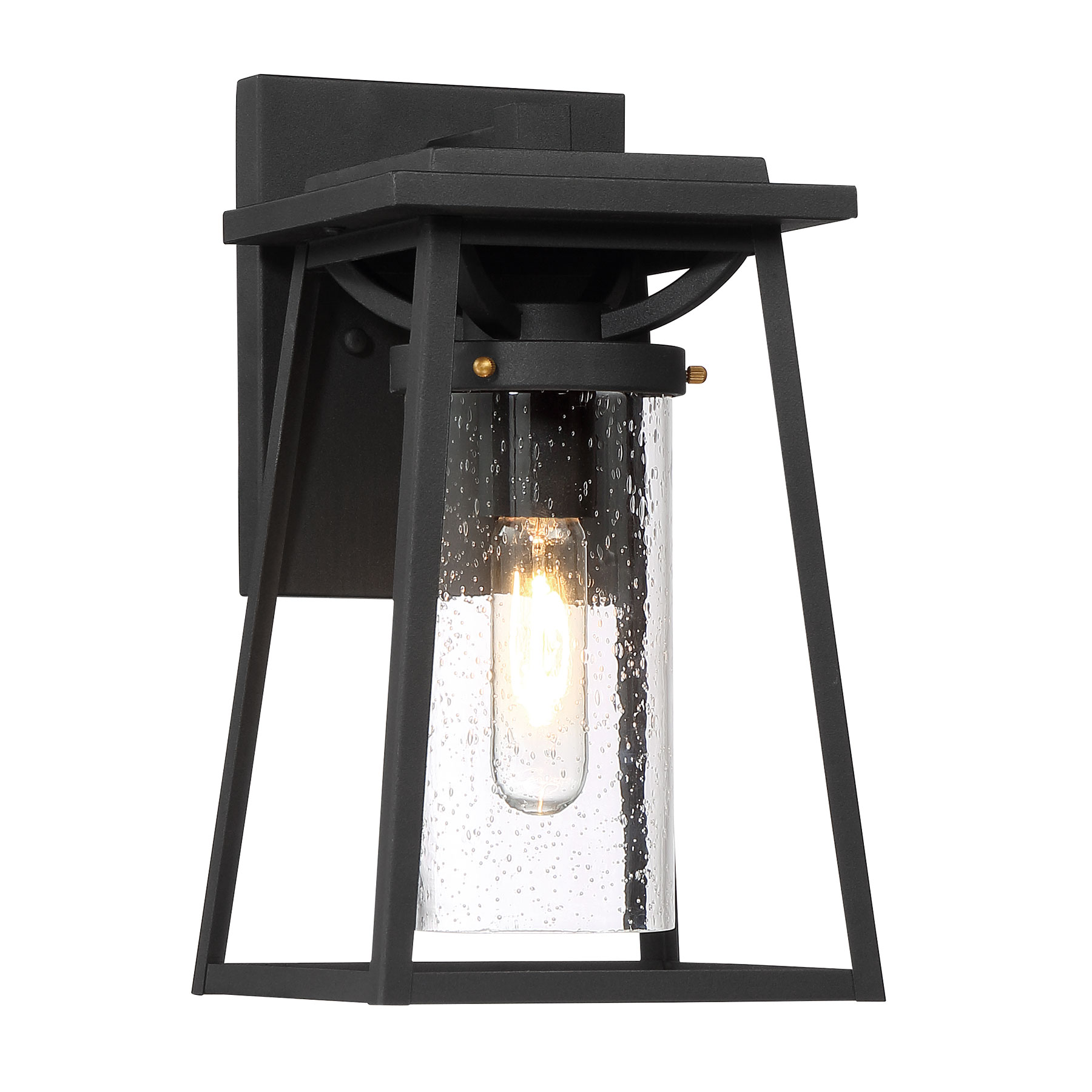 Outdoor Light with Sand Black finish and Gold Highlights with Seeded Clear Glass