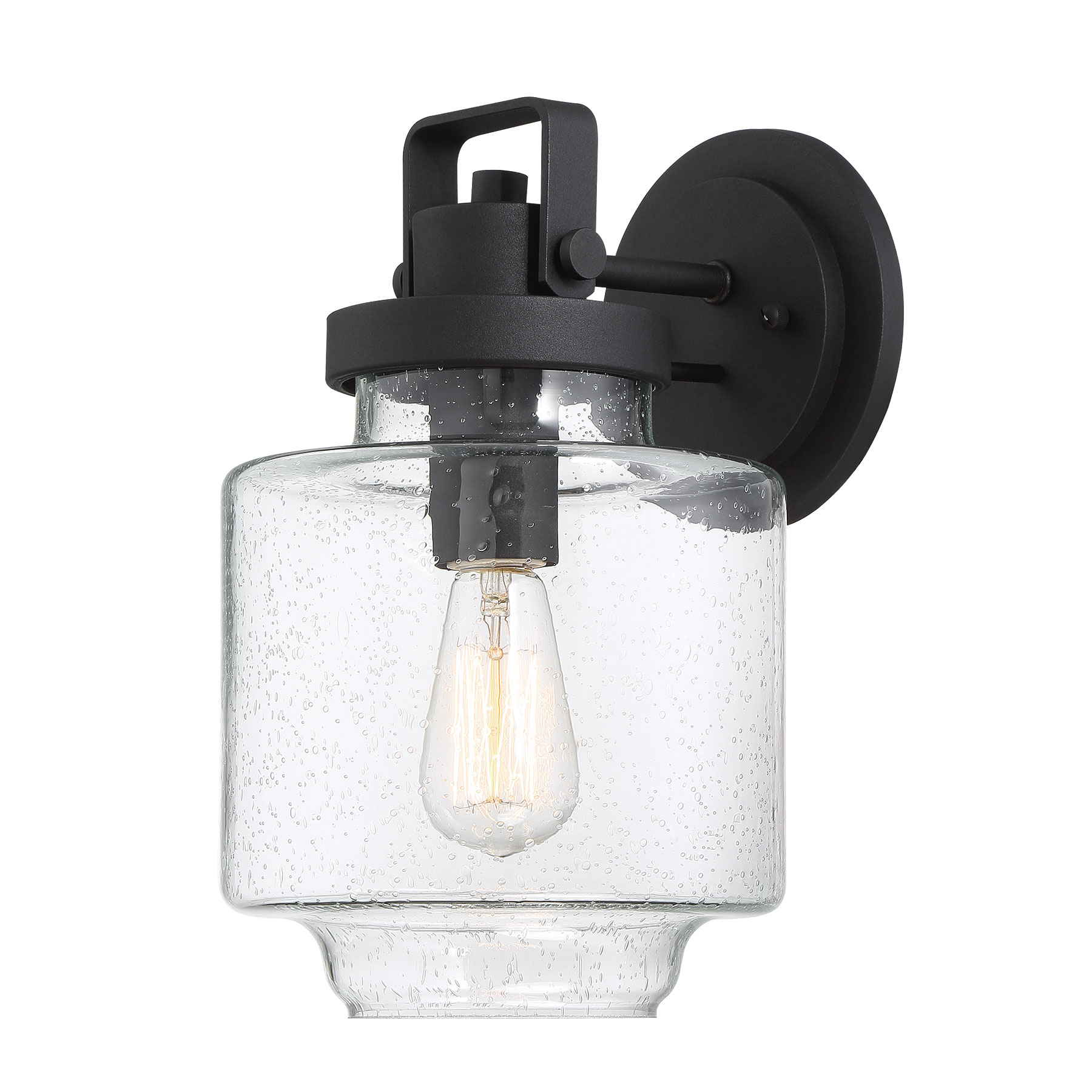 Finish: Sand Black, Glass: Clear Seeded Glass, Features: Family accepts medium base bulbs; 1-100W Medium Base (Not Incl.)