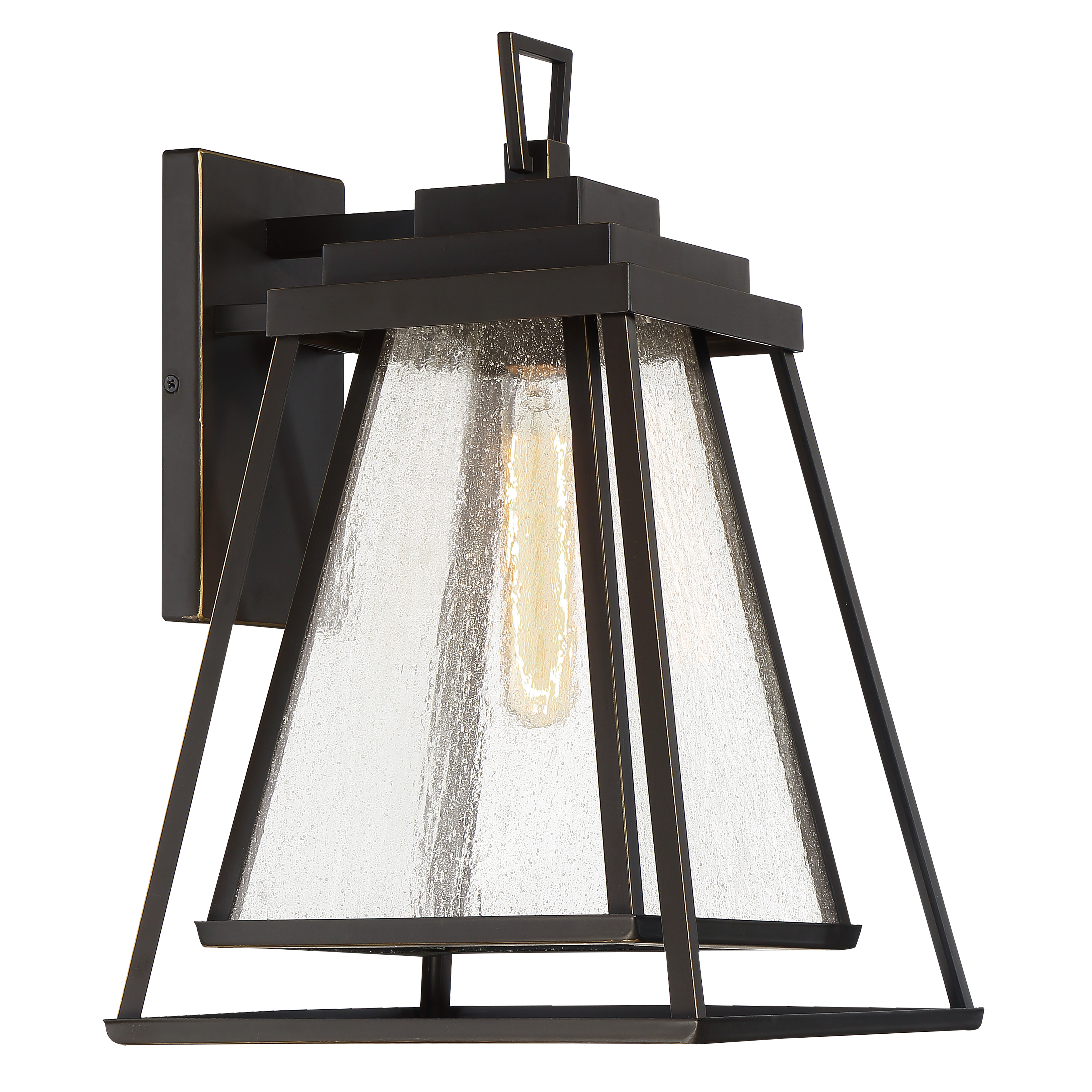 1 Light Large Exterior Wall Mount Fixture with Dakota Bronze Finish and Clear Seeded Glass
