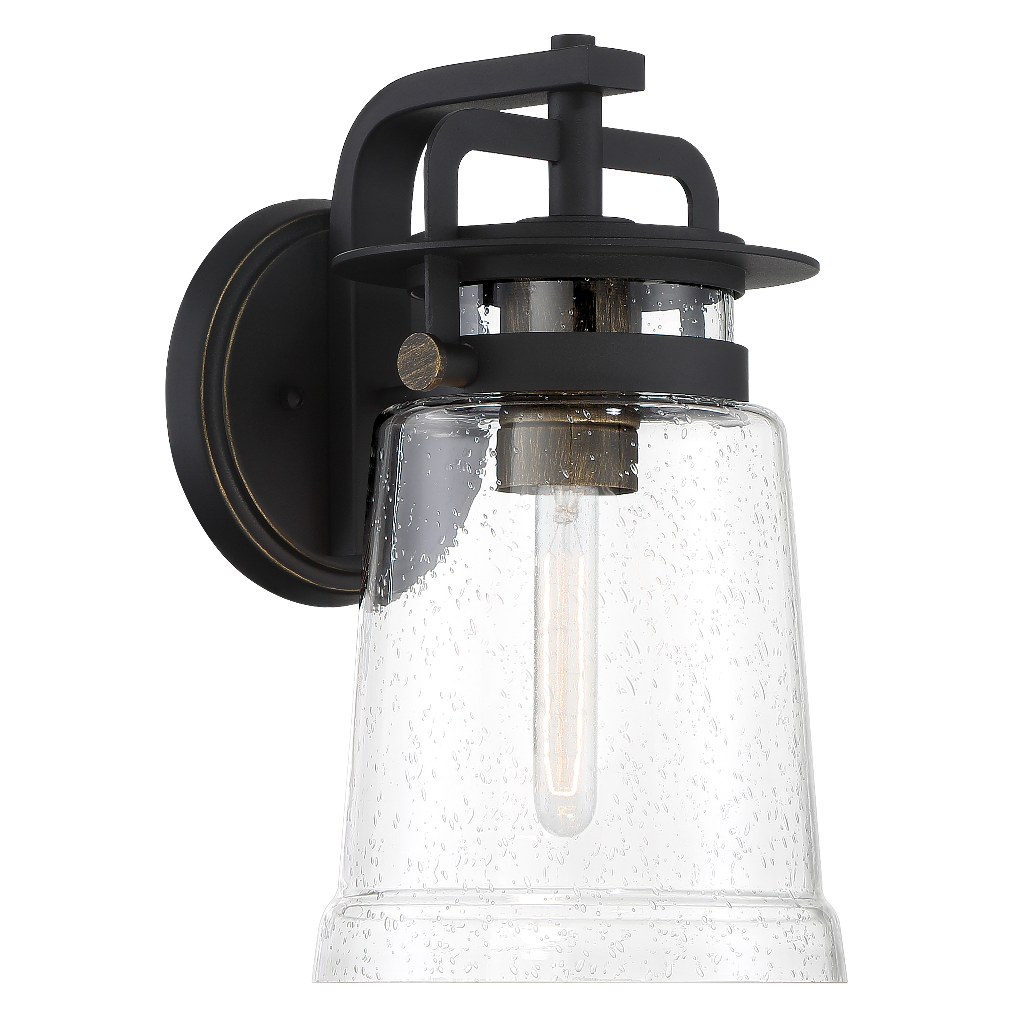 1 Light Wall Mount in Sand Coal and Gold Highlights Finish with Clear Seeded Glass