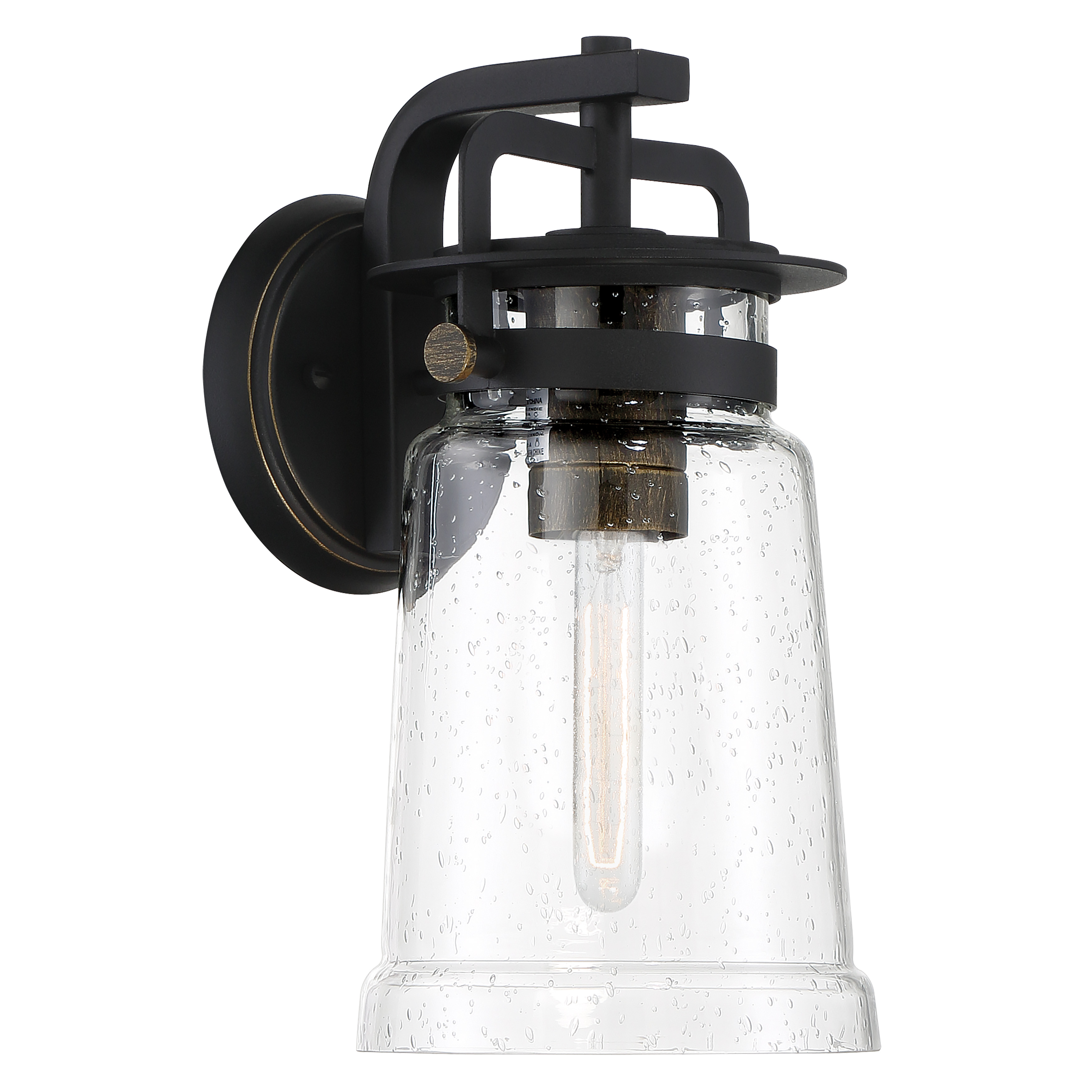 1 Light Wall Mount in Sand Coal and Gold Highlights Finish with Clear Seeded Glass