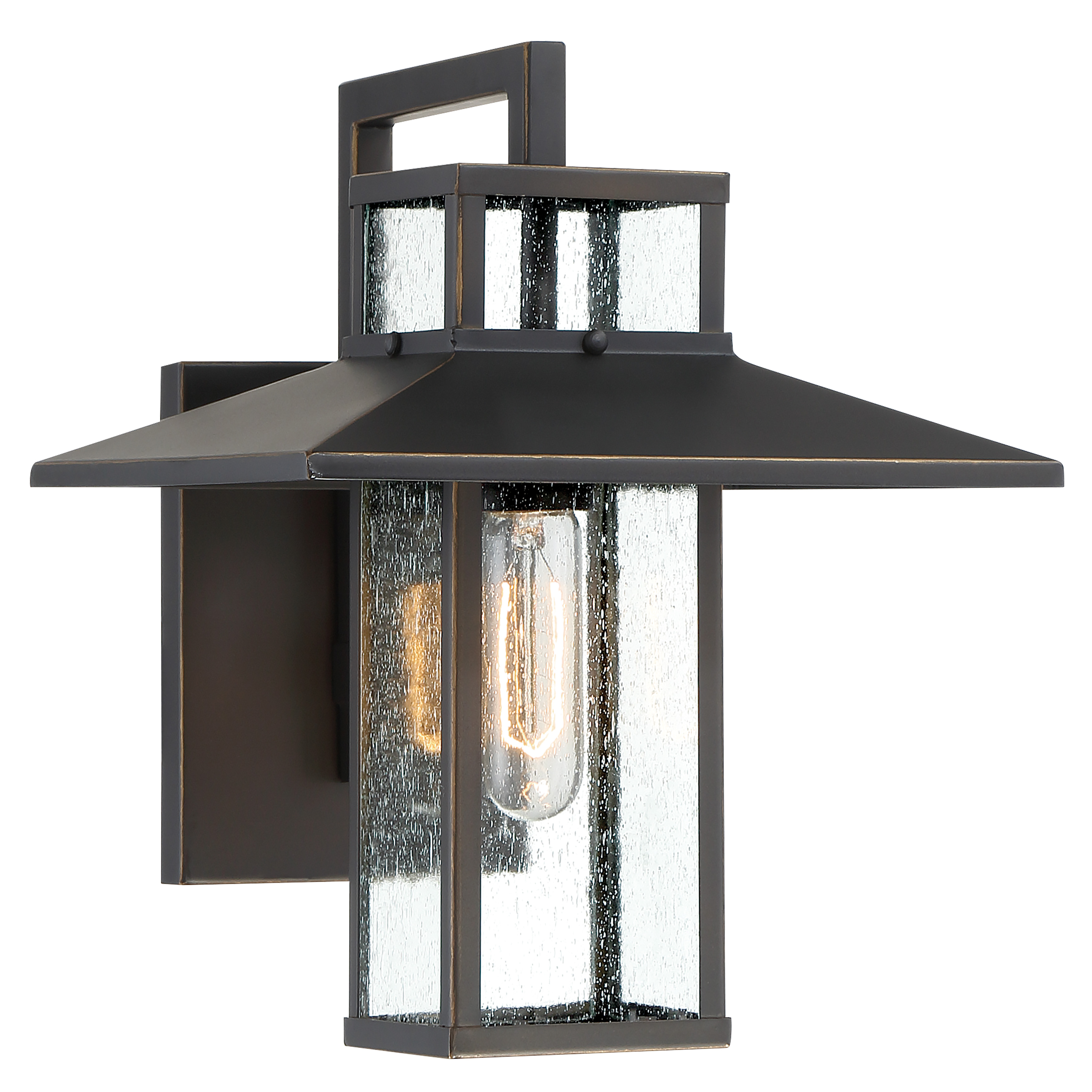 1 Light Wall Mount in Oil Rubbed Bronze with Gold Highlights Finish and Clear Seeded Glass