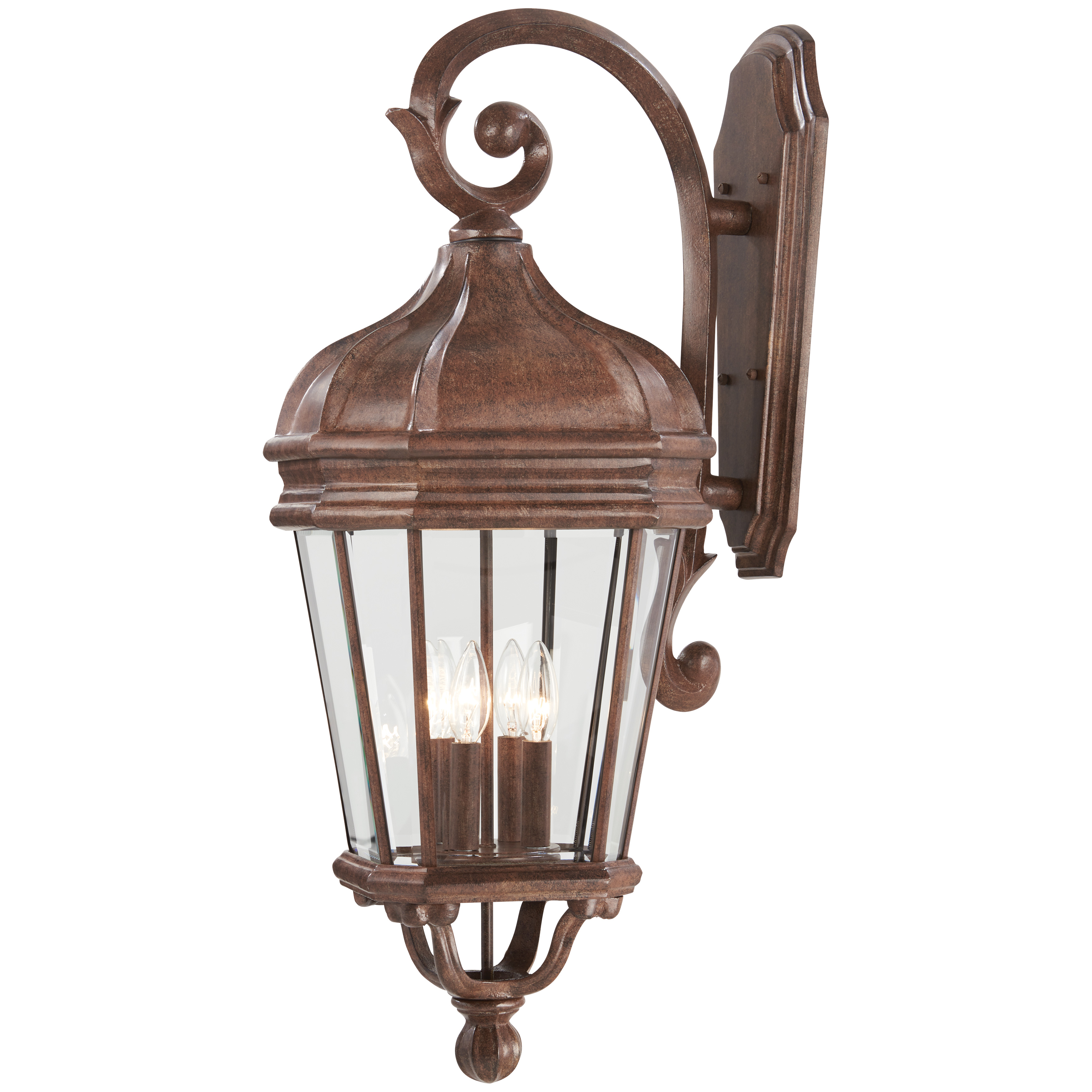 4 Light Wall Mount in Vintage Rust™ Finish with Double French Scavo Clear Beveled Glass