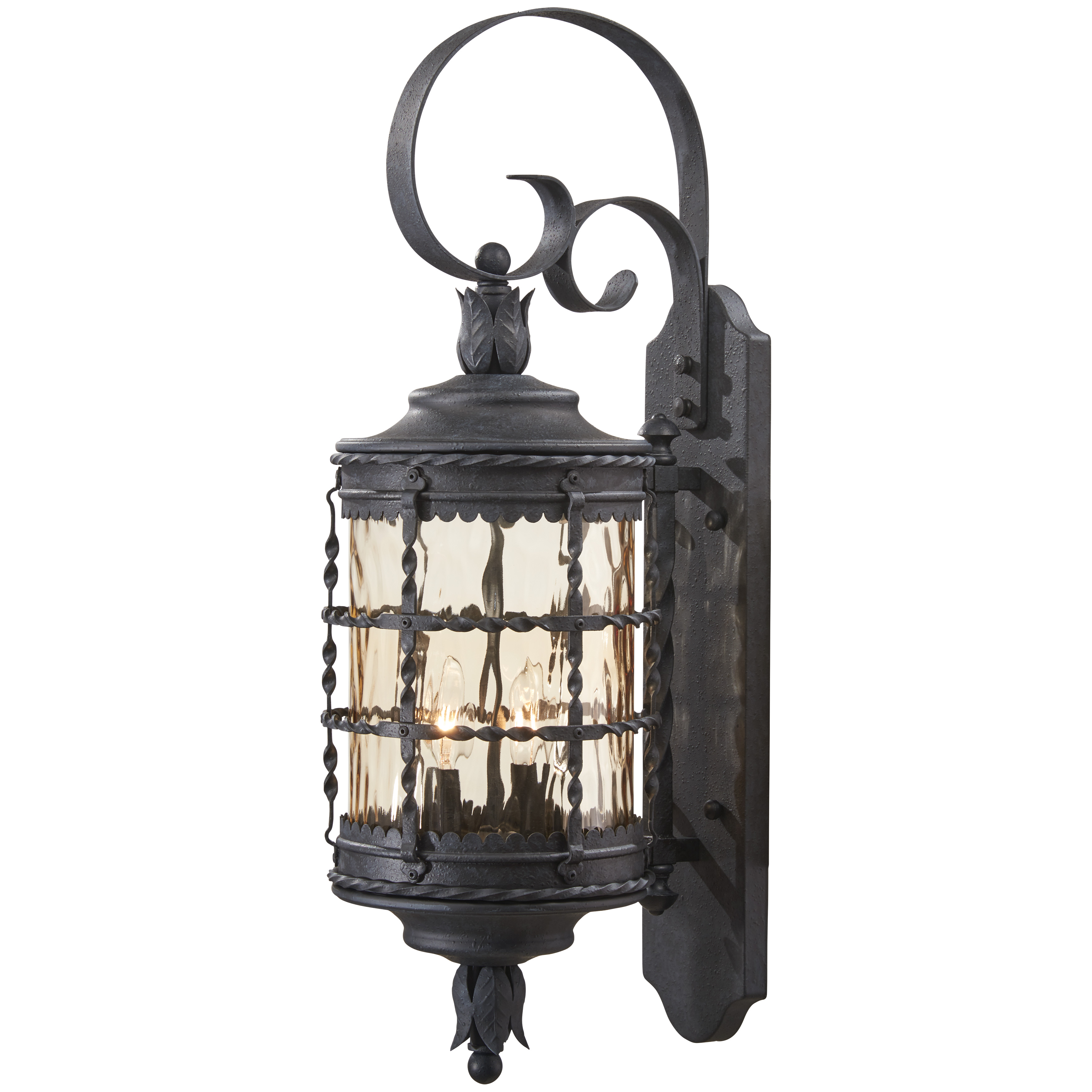2 Light Wall Mount in Spanish Iron™ Textured Black Powder Coat  Finish with Champagne Hammered Glass