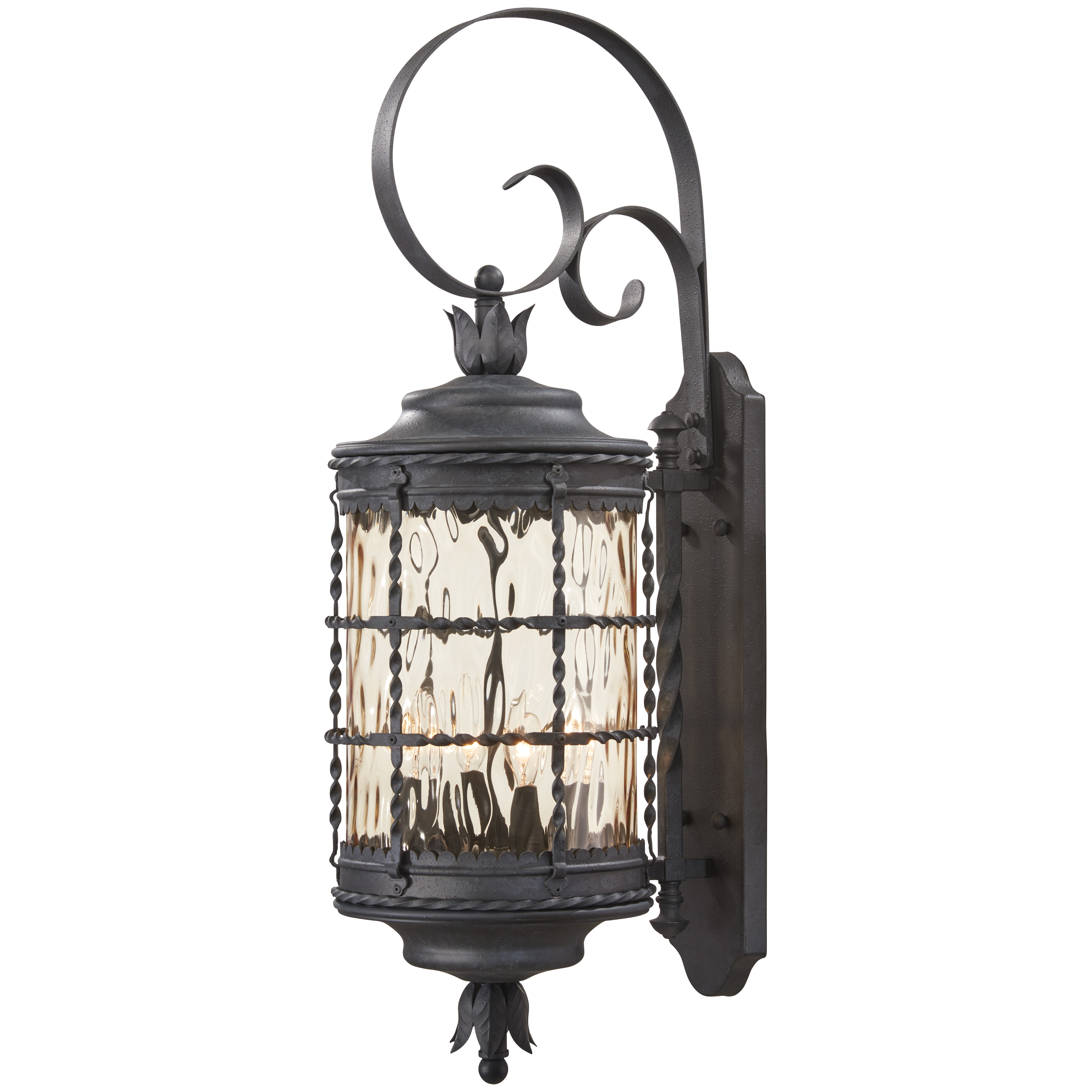 4 Light Wall Mount in Spanish Iron™ Textured Black Powder Coat Finish with Champagne Hammered Glass