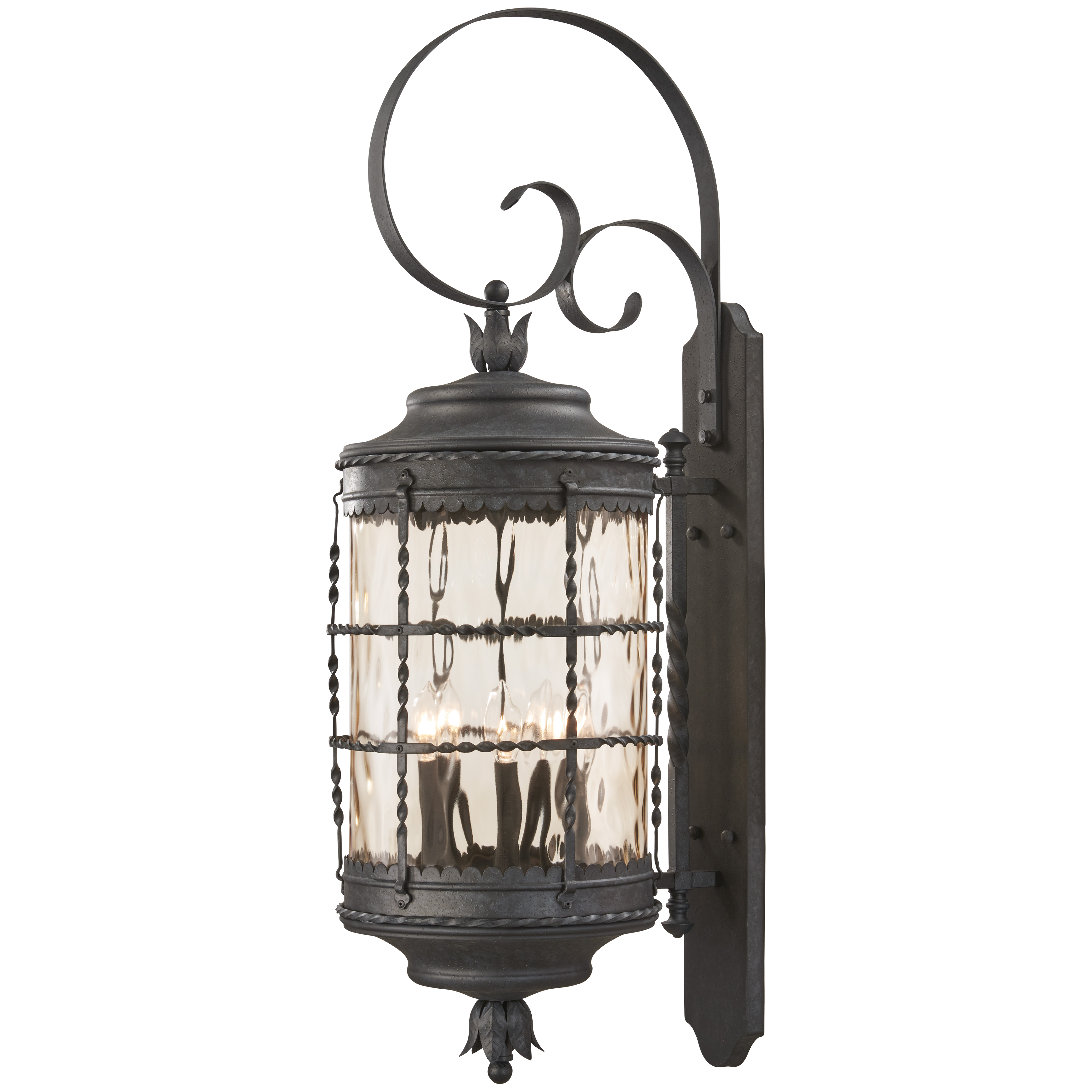 5 Light Wall Mount in Spanish Iron™ Textured Black Powder Coat Finish with Champagne Hammered Glass