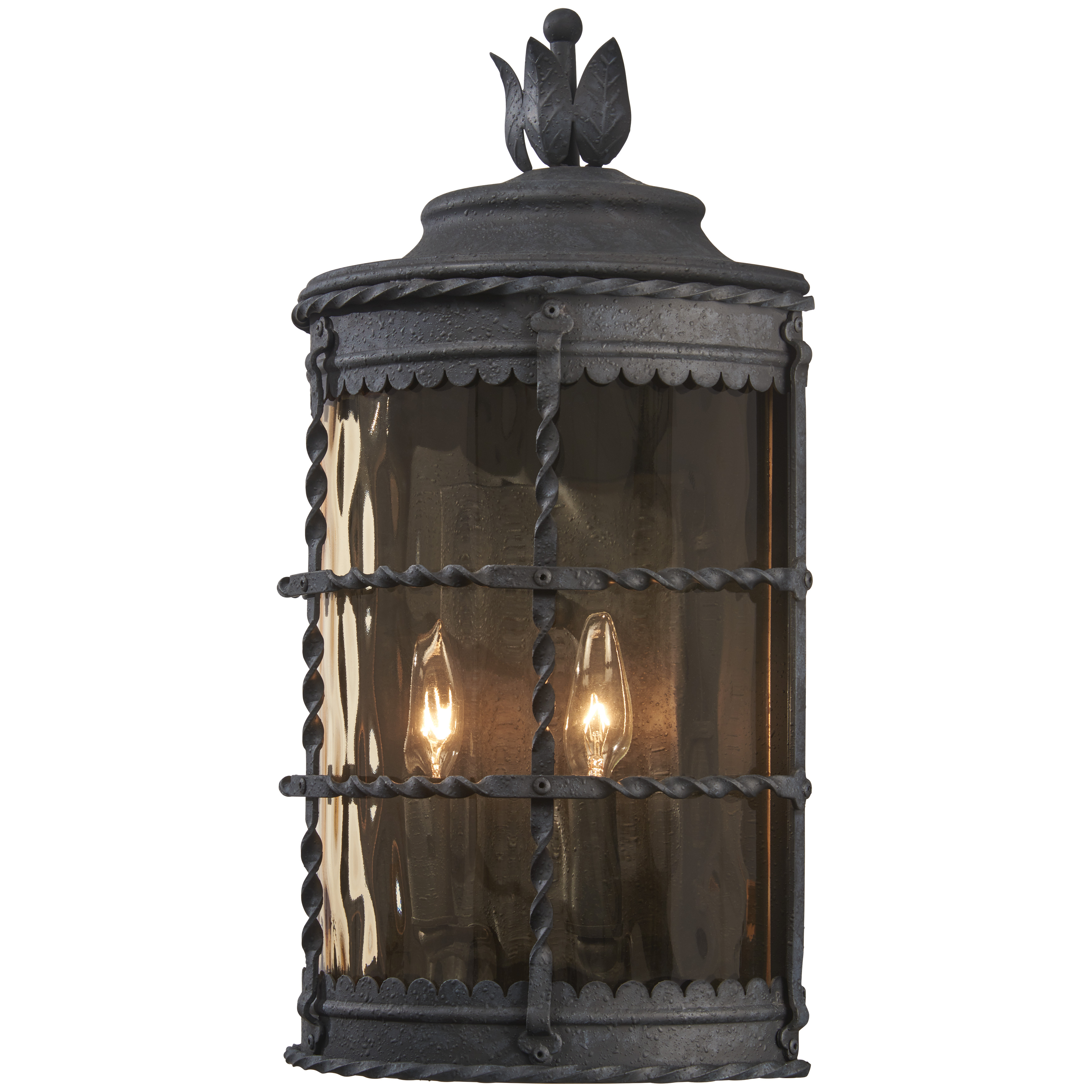 2 Light Pocket Lantern in Spanish Iron™ Textured Black Powder Coat  Finish with Champagne Hammered Glass
