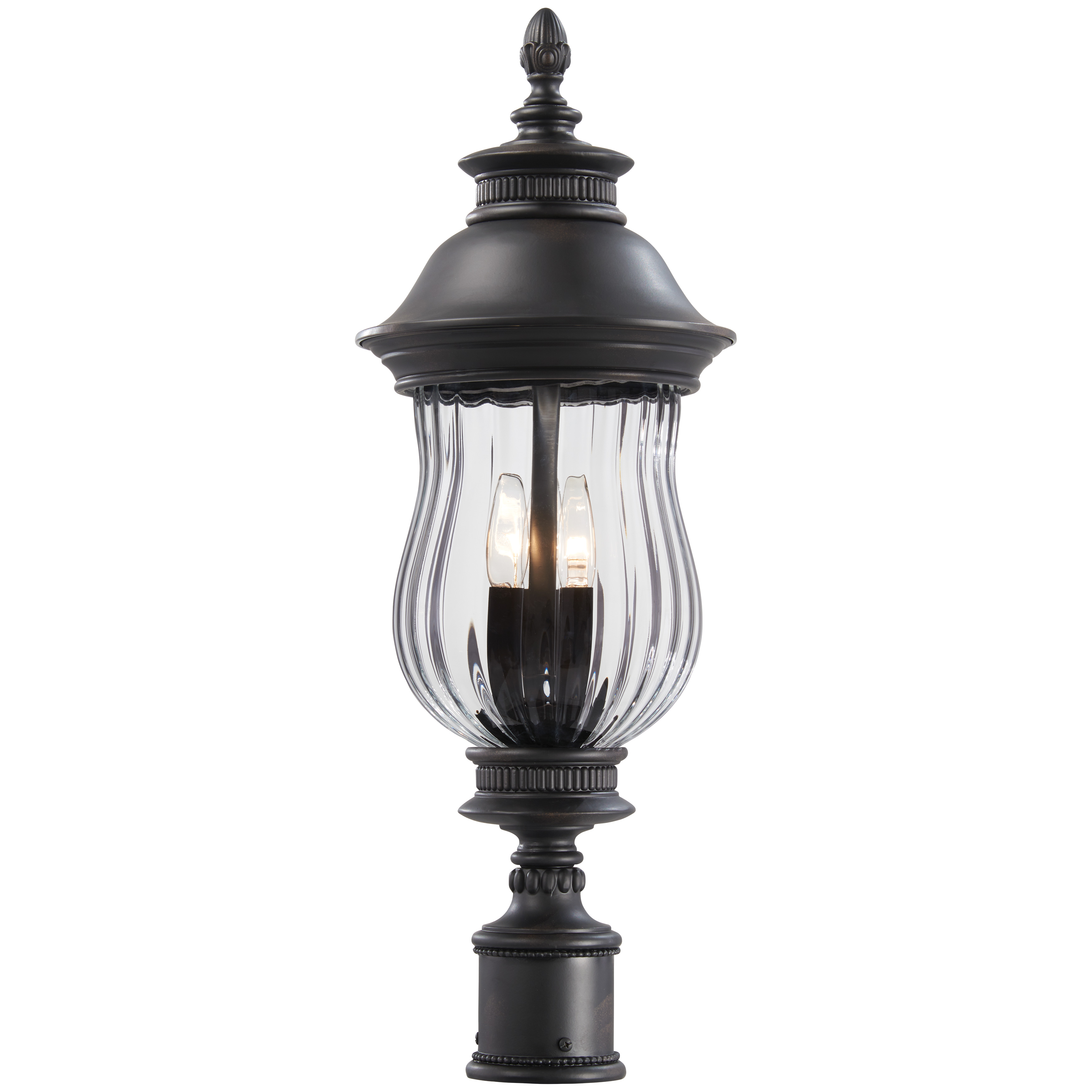 2 Light Post Mount in Heritage™ Finish with Optic Mouth Blown Glass