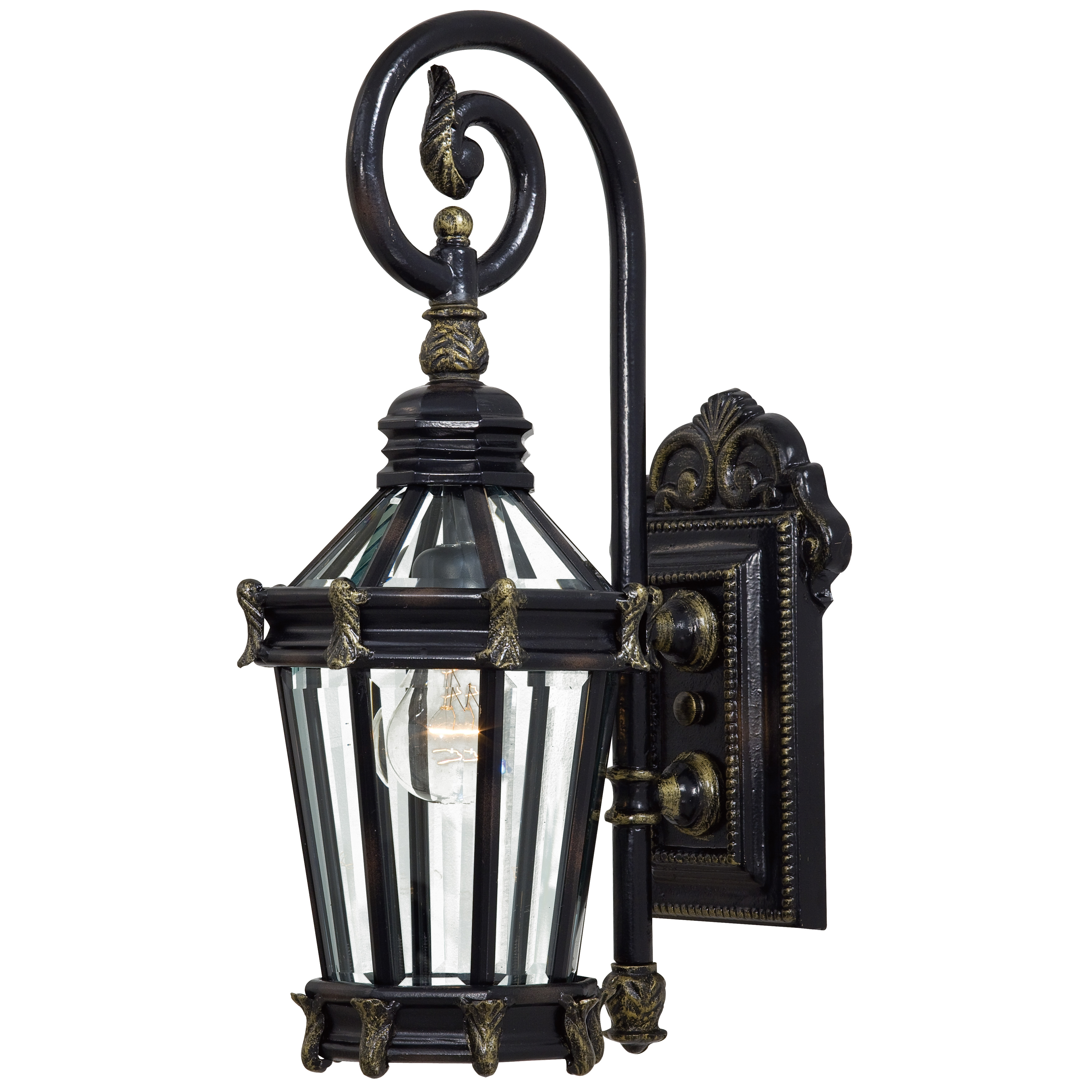 1 Light Wall Mount in Heritage™ with Gold Highlights Finish with Clear Beveled Glass