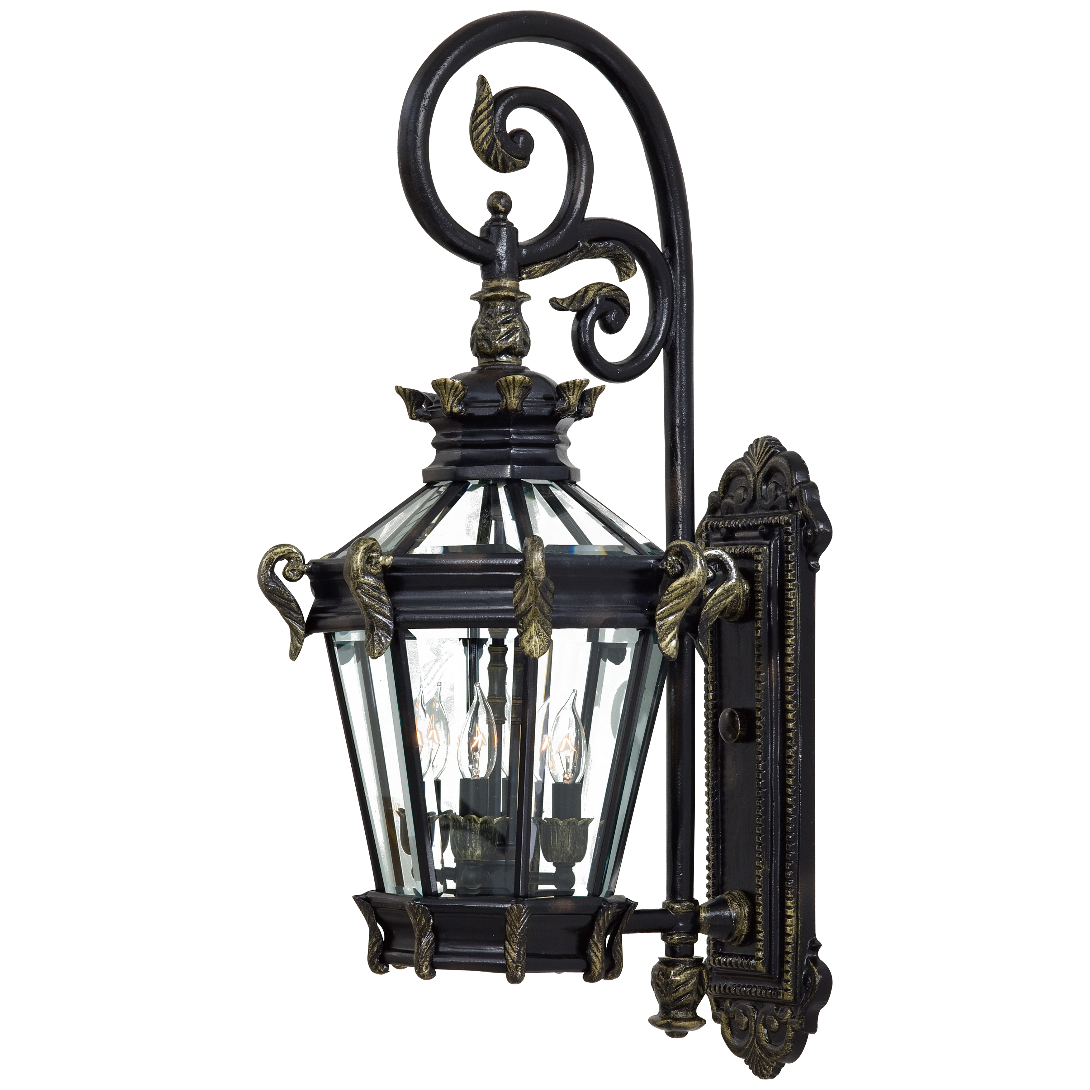 4 Light Wall Mount in Heritage™ with Gold Highlights Finish with Clear Beveled Glass